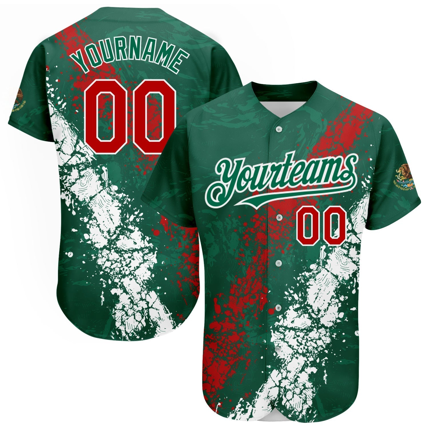 Custom Kelly Green Red-White 3D Mexico Authentic Baseball Jersey baseball jersey product view 1