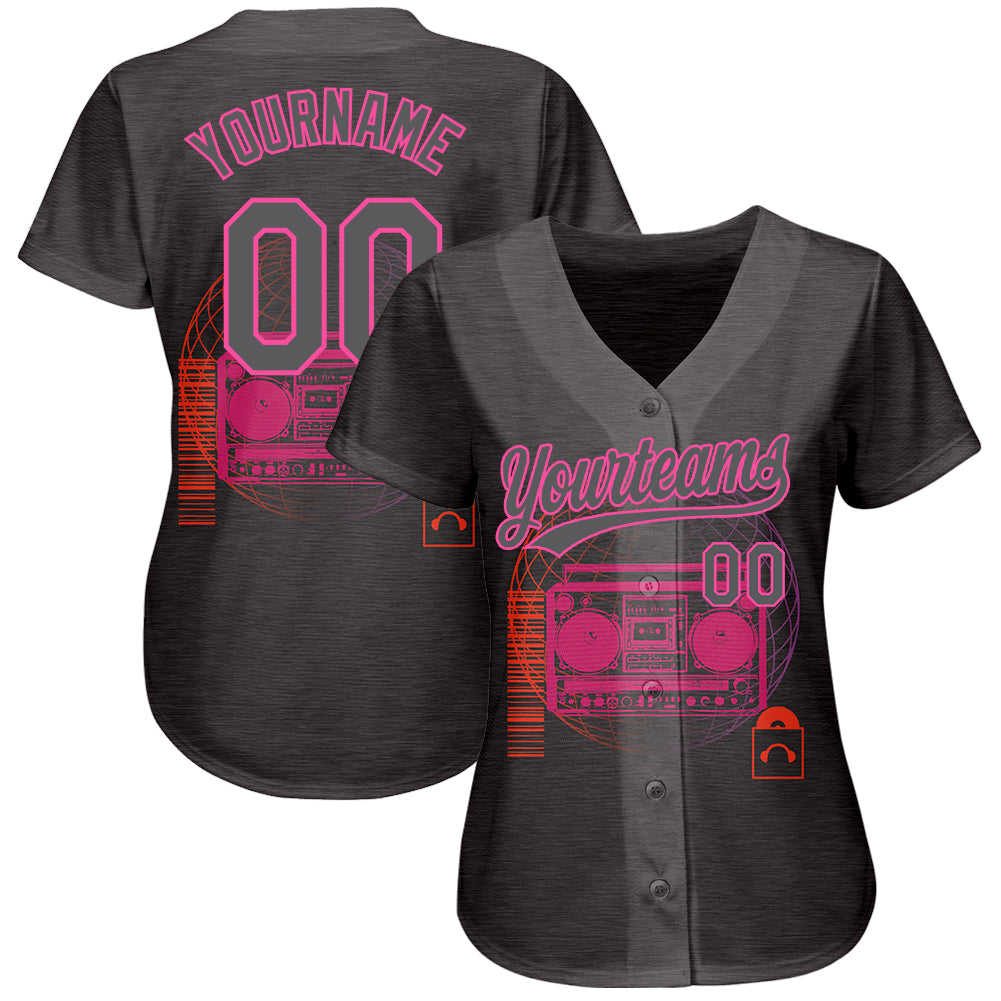 Custom Steel Gray Pink 3D Pattern Design Music Festival Old School Music Authentic Baseball Jersey baseball jersey product view 2