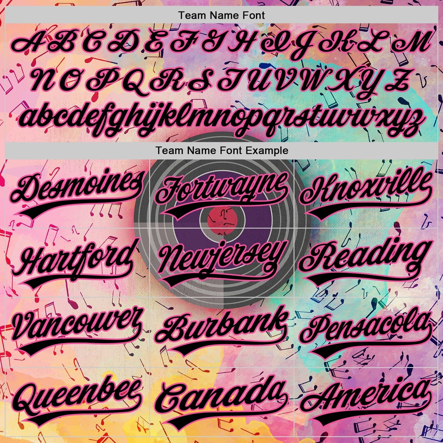 Custom Pink Black 3D Pattern Design Music Festival Watercolor Colored Musical Notes Authentic Baseball Jersey baseball jersey product view 4