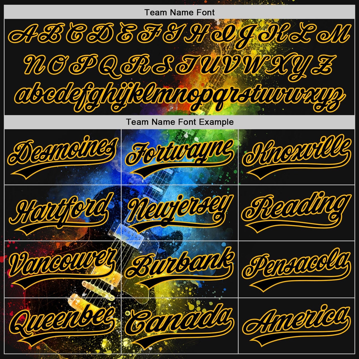 Custom Black Gold 3D Pattern Design Music Festival Guitar With Psychedelic Colors Authentic Baseball Jersey baseball jersey product view 4