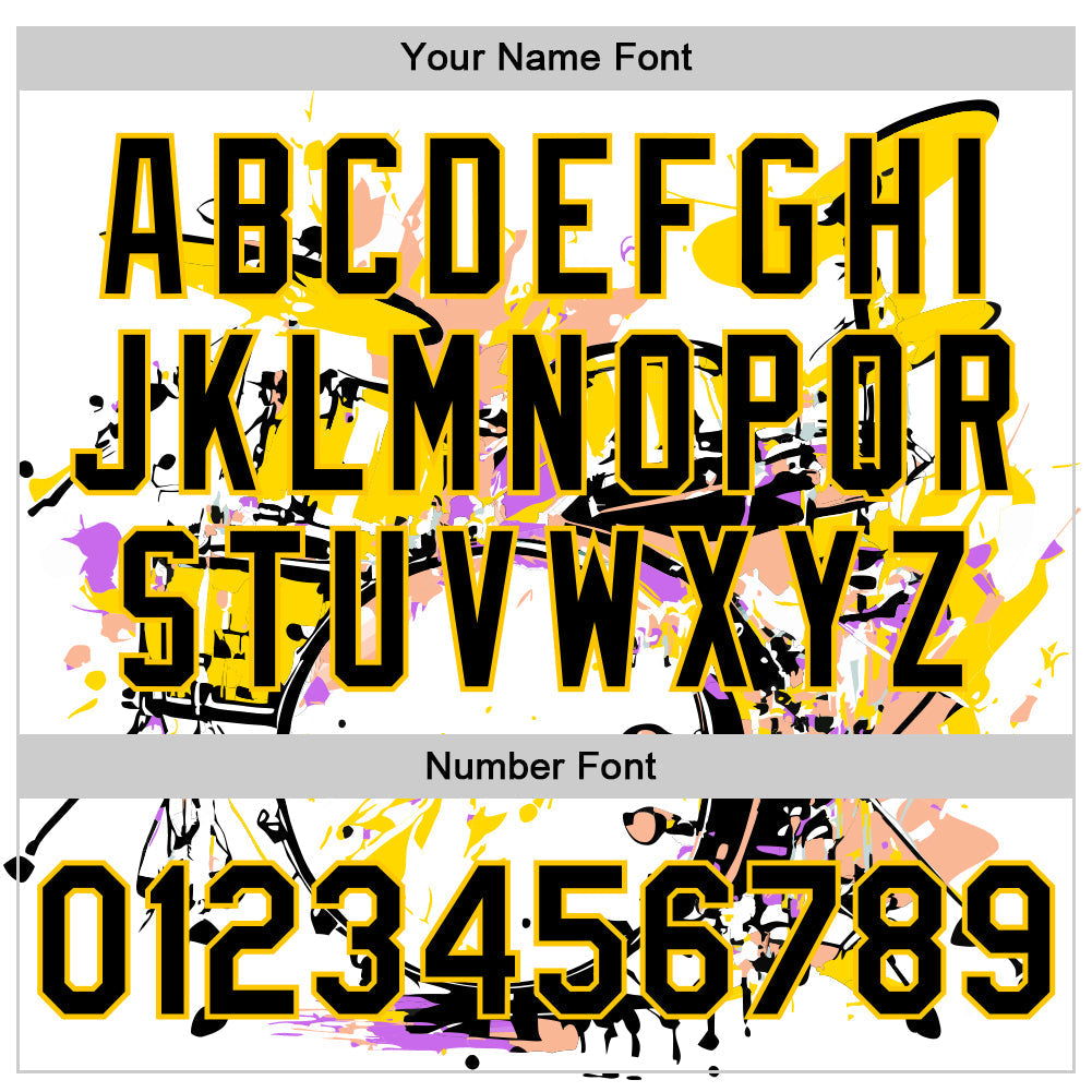 Custom White Black-Yellow 3D Pattern Design Music Festival Abstract Drum Set In Splash Authentic Baseball Jersey baseball jersey product view 5
