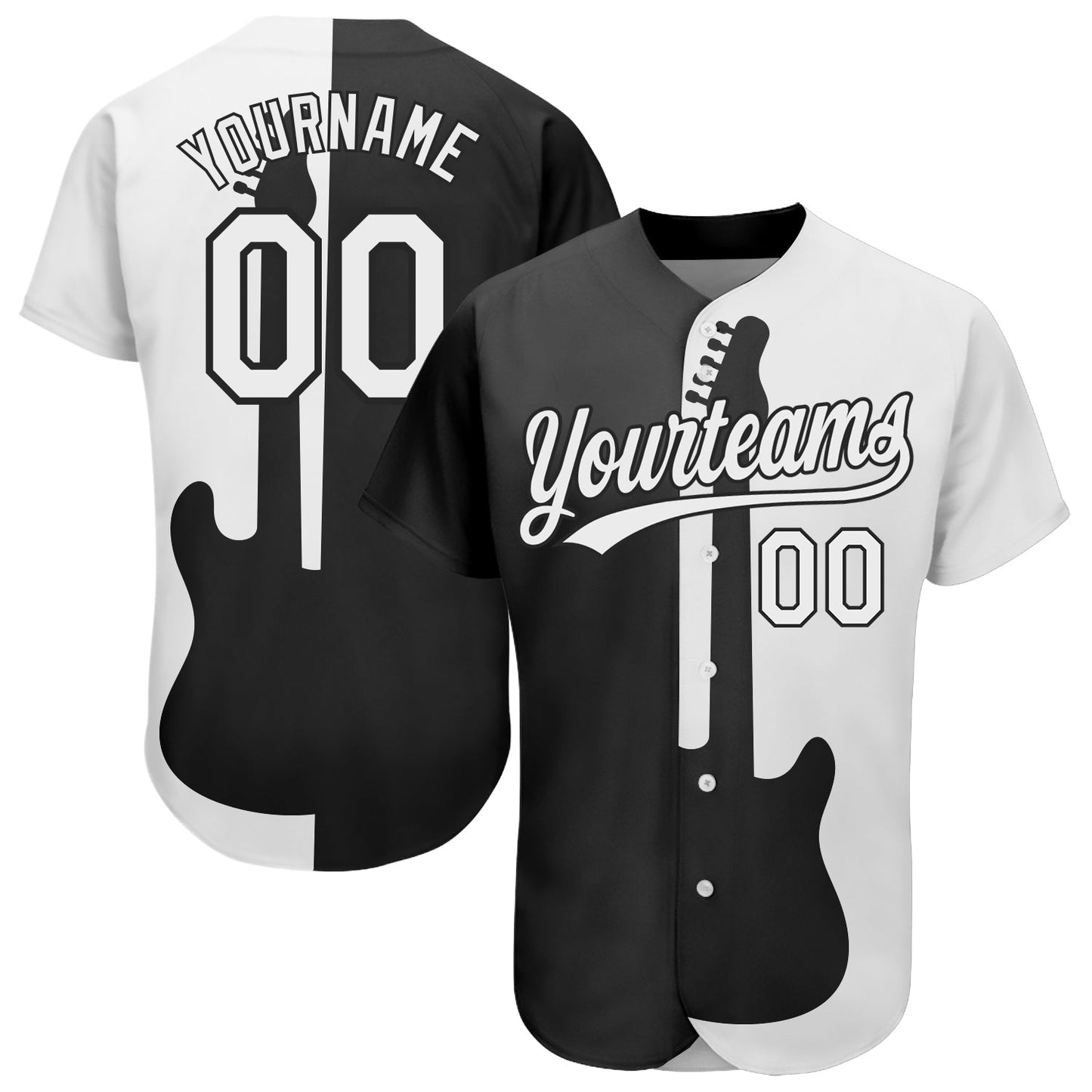 Custom Black White 3D Pattern Design Music Festival Guitar Rock And Roll Authentic Baseball Jersey baseball jersey product view 1
