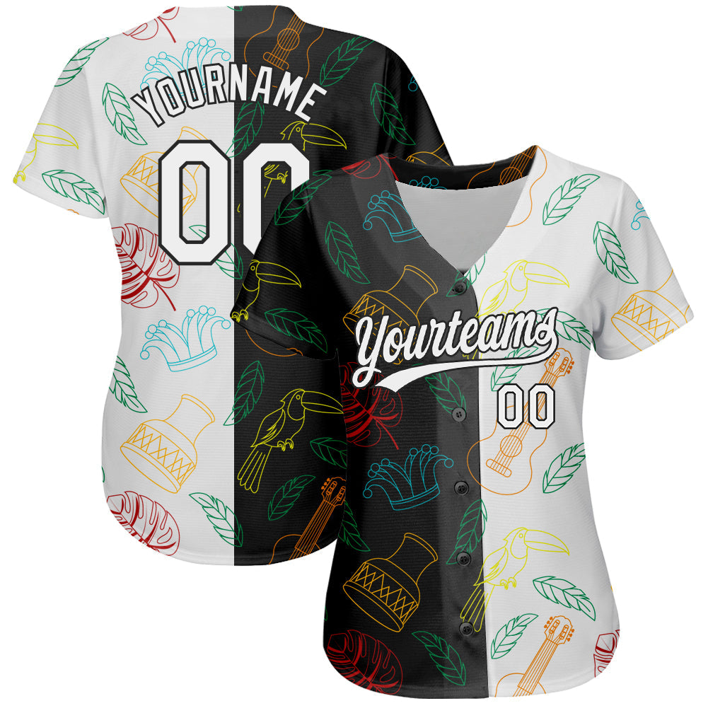 Custom Black White 3D Pattern Design Music Festival Brazilian Carnival Authentic Baseball Jersey baseball jersey product view 2