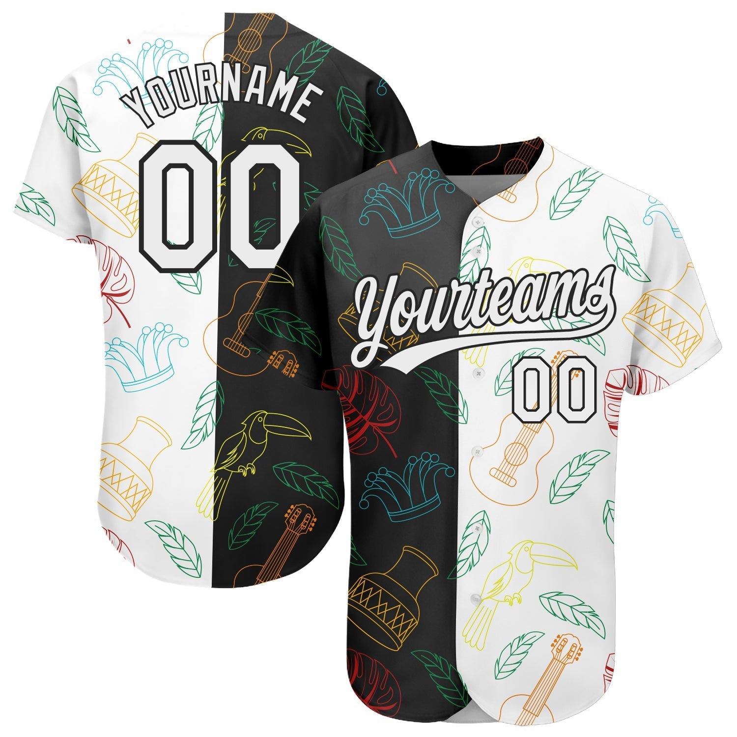 Custom Black White 3D Pattern Design Music Festival Brazilian Carnival Authentic Baseball Jersey baseball jersey product view 1
