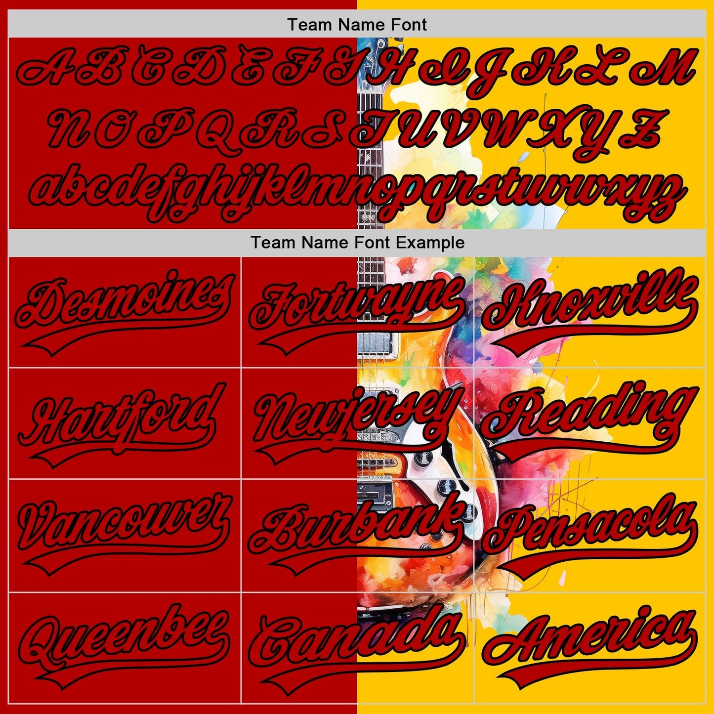 Custom Yellow Red-Black 3D Pattern Design Music Festival Watercolor Guitar Authentic Baseball Jersey baseball jersey product view 4