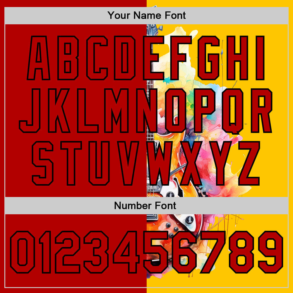 Custom Yellow Red-Black 3D Pattern Design Music Festival Watercolor Guitar Authentic Baseball Jersey baseball jersey product view 5
