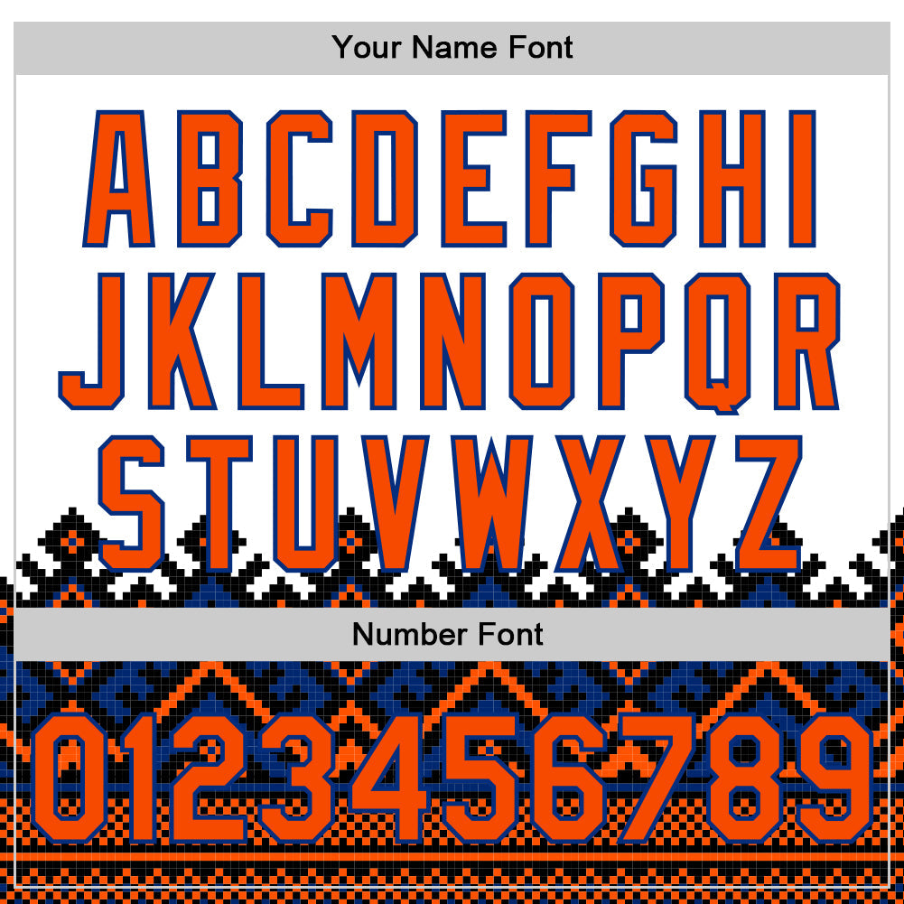 Custom White Orange-Royal 3D Pattern Design Traditional African Ethnic Style Authentic Baseball Jersey baseball jersey product view 4