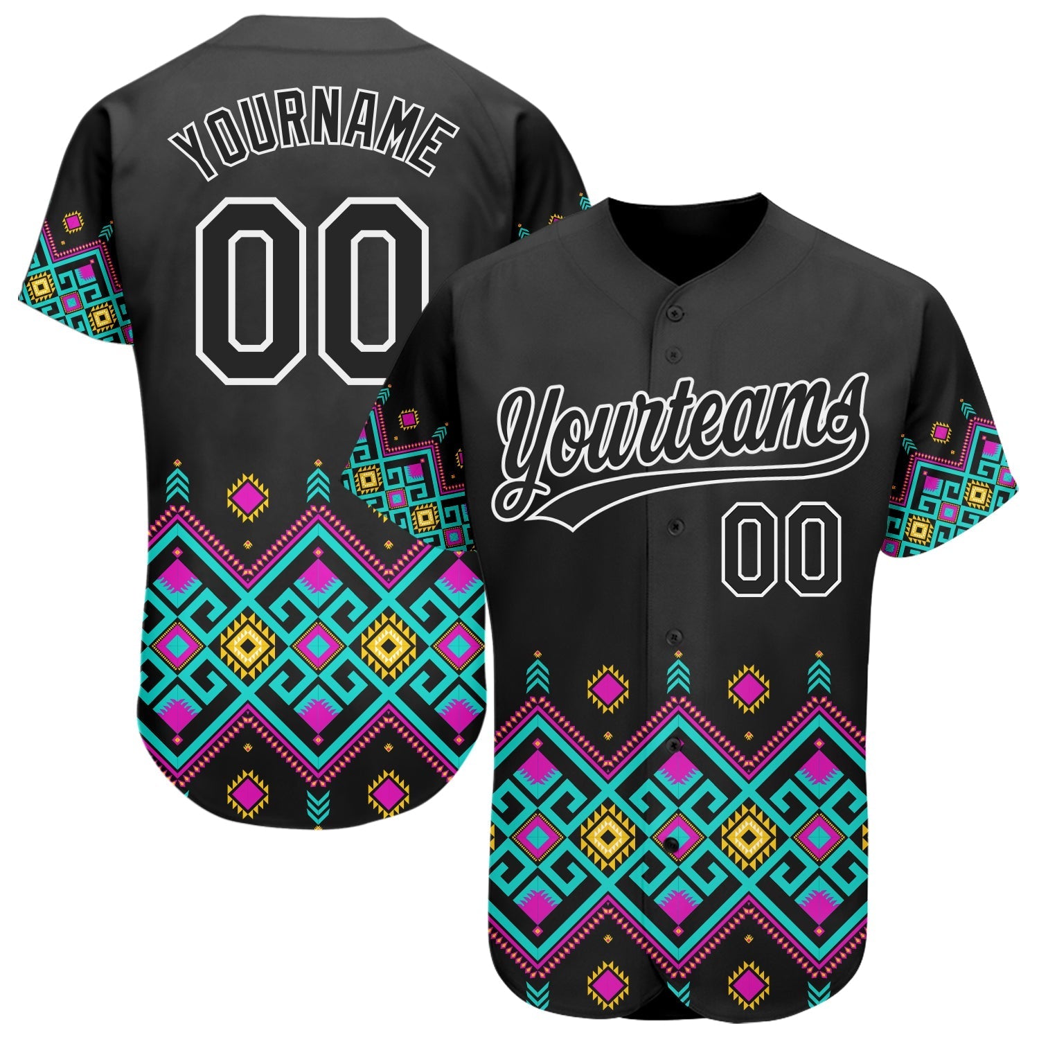 Custom Black White 3D Pattern Design Traditional African Ethnic Style Authentic Baseball Jersey baseball jersey product view 1