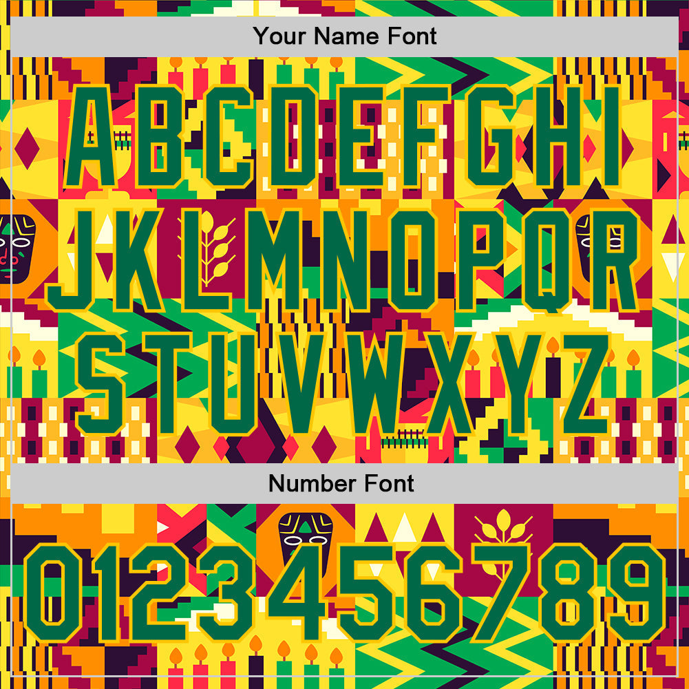 Custom Yellow Kelly Green 3D Pattern Design African Happy Kwanzaa Authentic Baseball Jersey baseball jersey product view 4