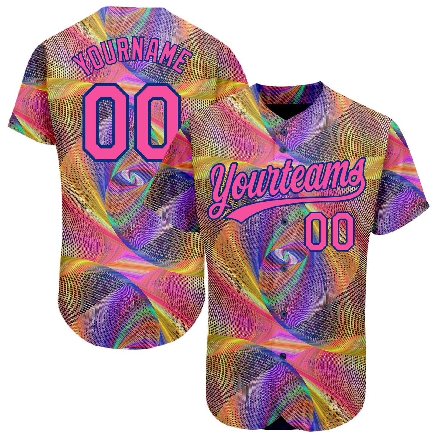 Custom Purple Pink 3D Pattern Design Abstract Fractal Style Authentic Baseball Jersey baseball jersey product view 1