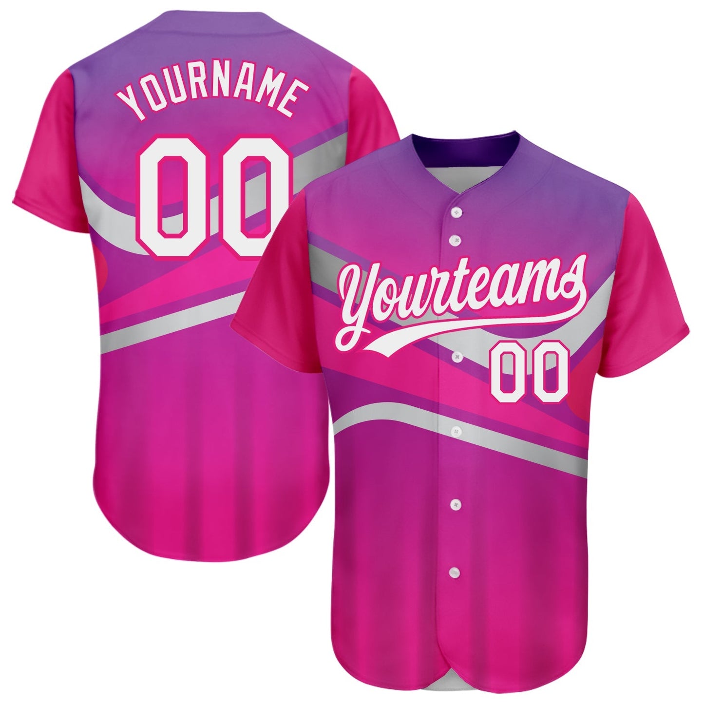 Custom Purple White-Hot Pink 3D Pattern Design Abstract Sport Authentic Baseball Jersey baseball jersey product view 1