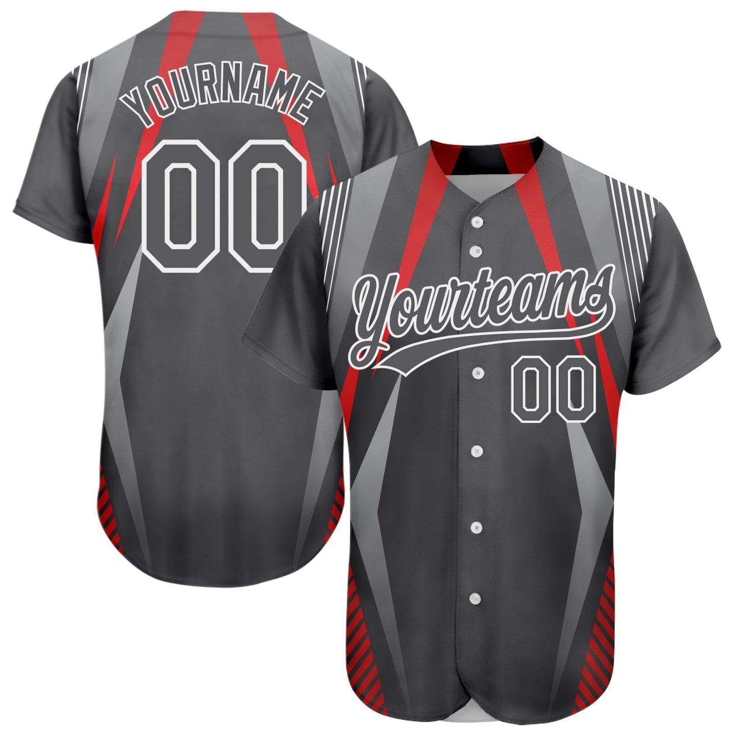 Custom Steel Gray Red-White 3D Pattern Design Abstract Sport Authentic Baseball Jersey baseball jersey product view 1