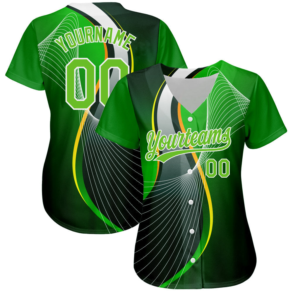 Custom Aurora Green Green-White 3D Pattern Design Abstract Sport Authentic Baseball Jersey baseball jersey product view 2