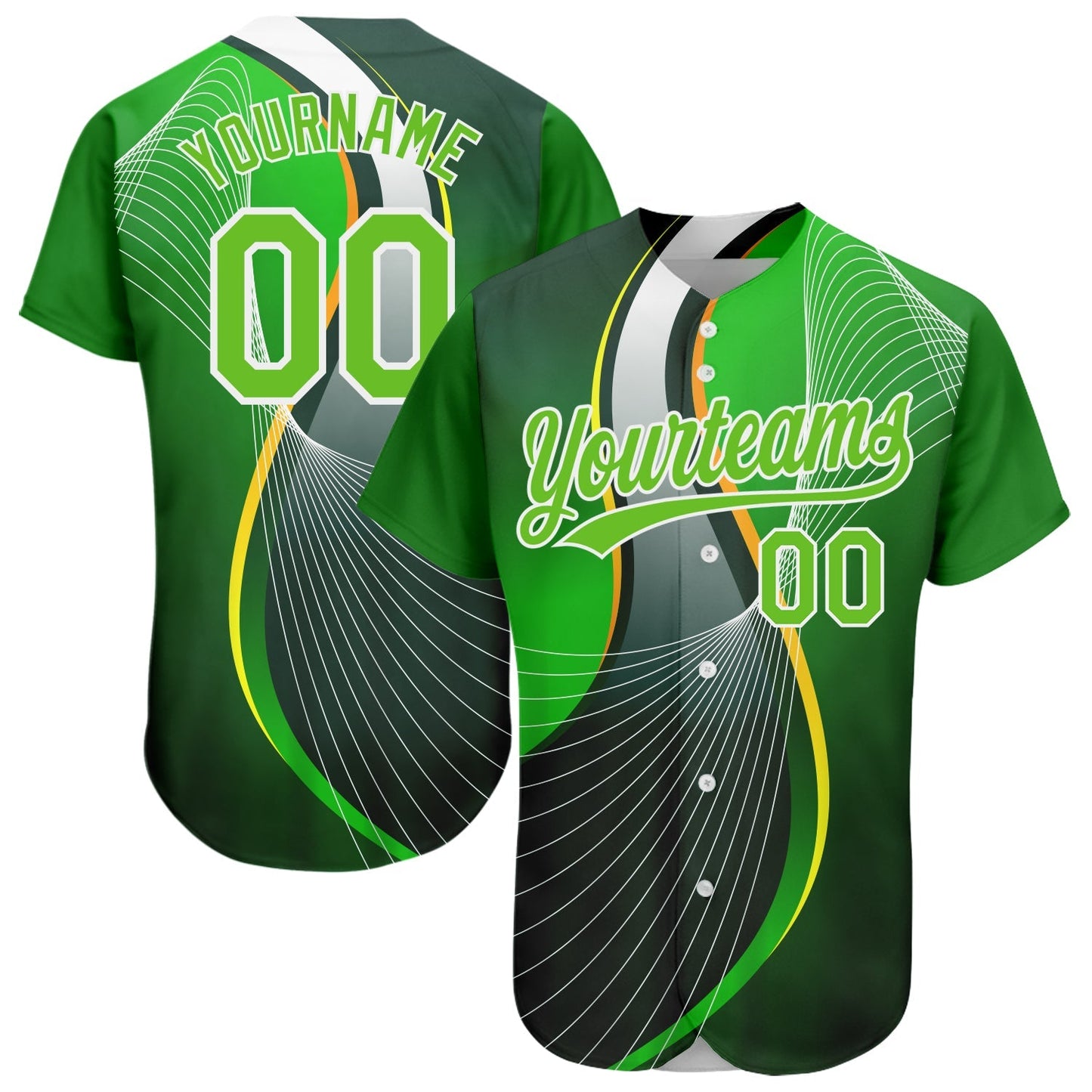 Custom Aurora Green Green-White 3D Pattern Design Abstract Sport Authentic Baseball Jersey baseball jersey product view 1