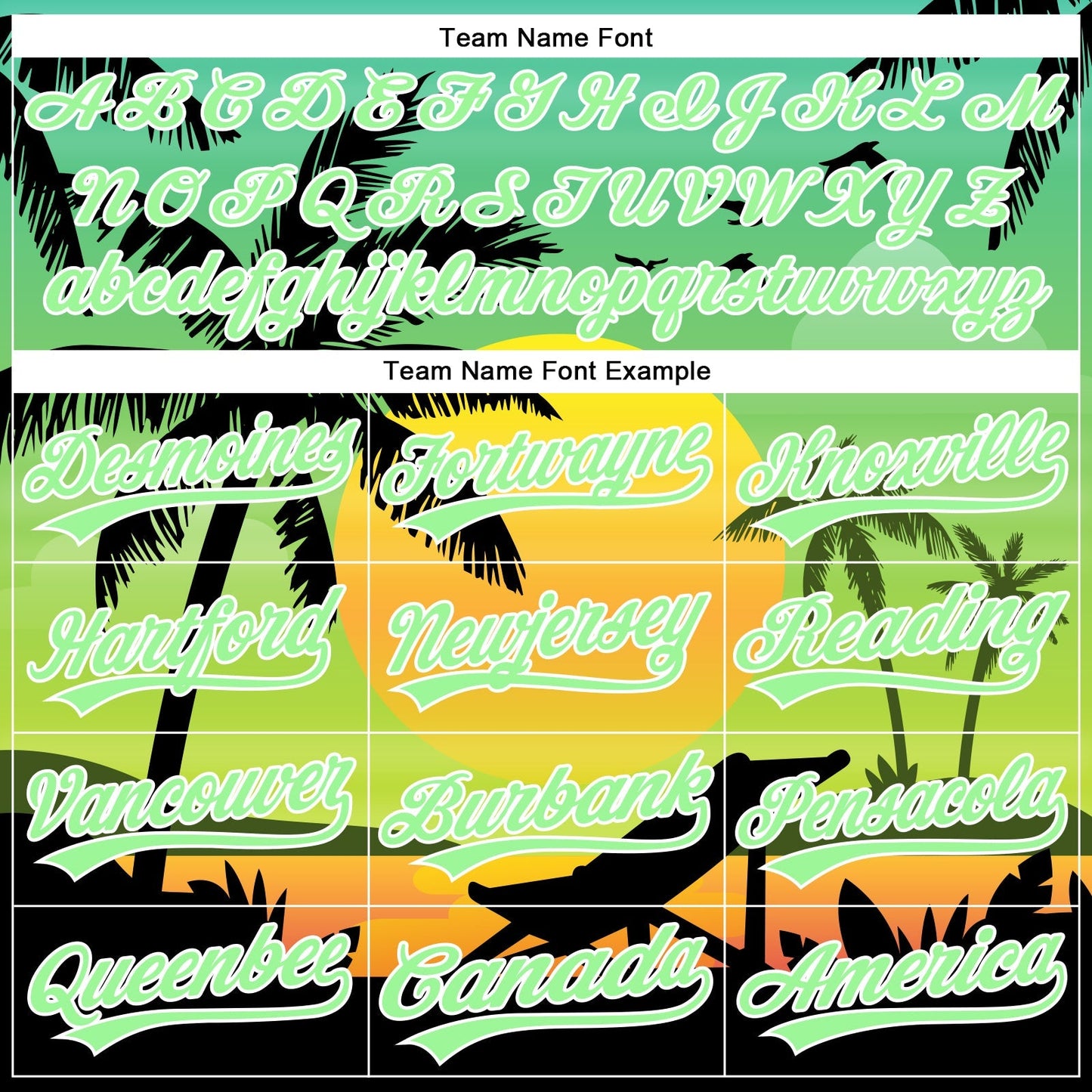 Custom Pea Green Black-White 3D Pattern Design Hawaii Palm Trees And Beach Sunset Authentic Baseball Jersey baseball jersey product view 5