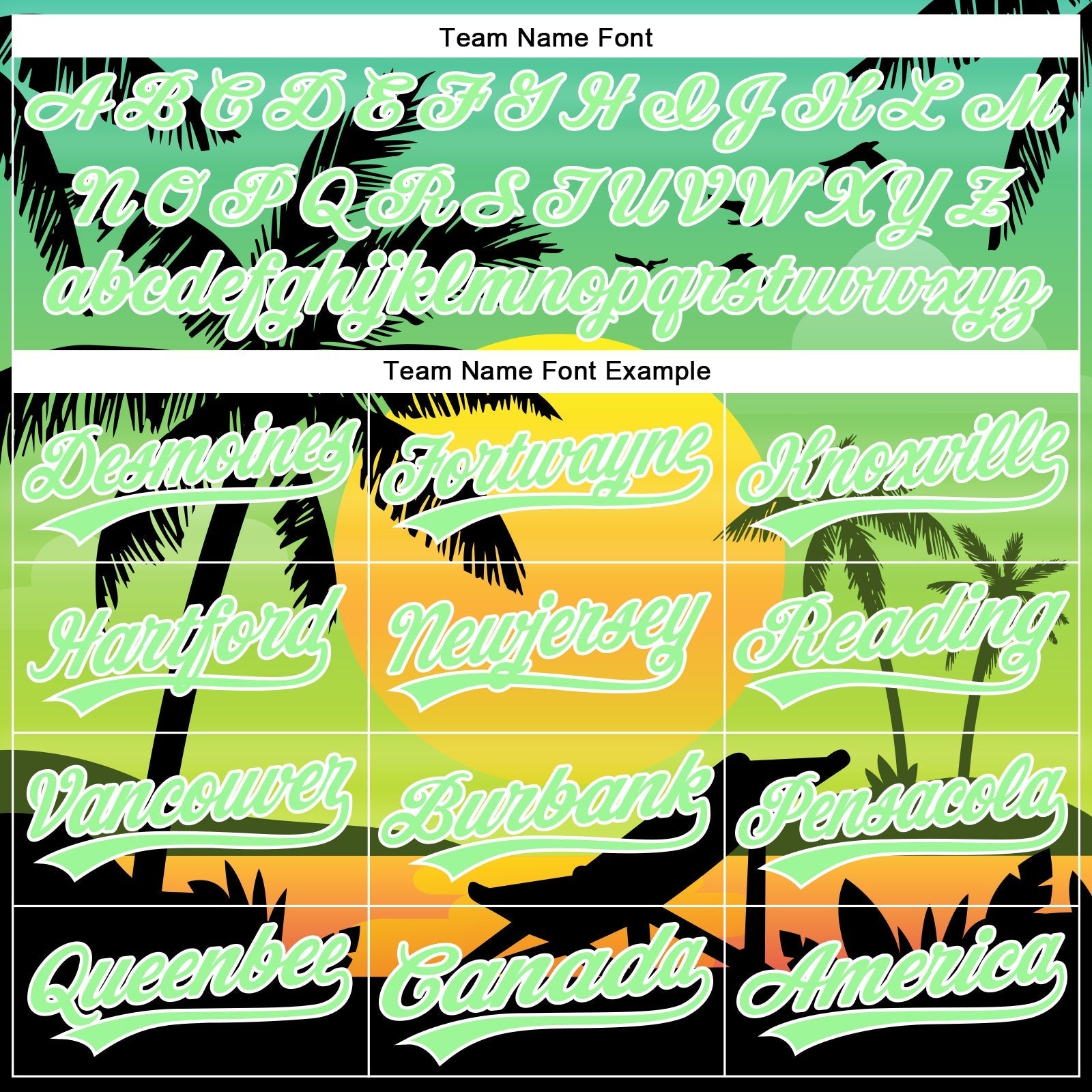Custom Pea Green Black-White 3D Pattern Design Hawaii Palm Trees And Beach Sunset Authentic Baseball Jersey baseball jersey product view 5