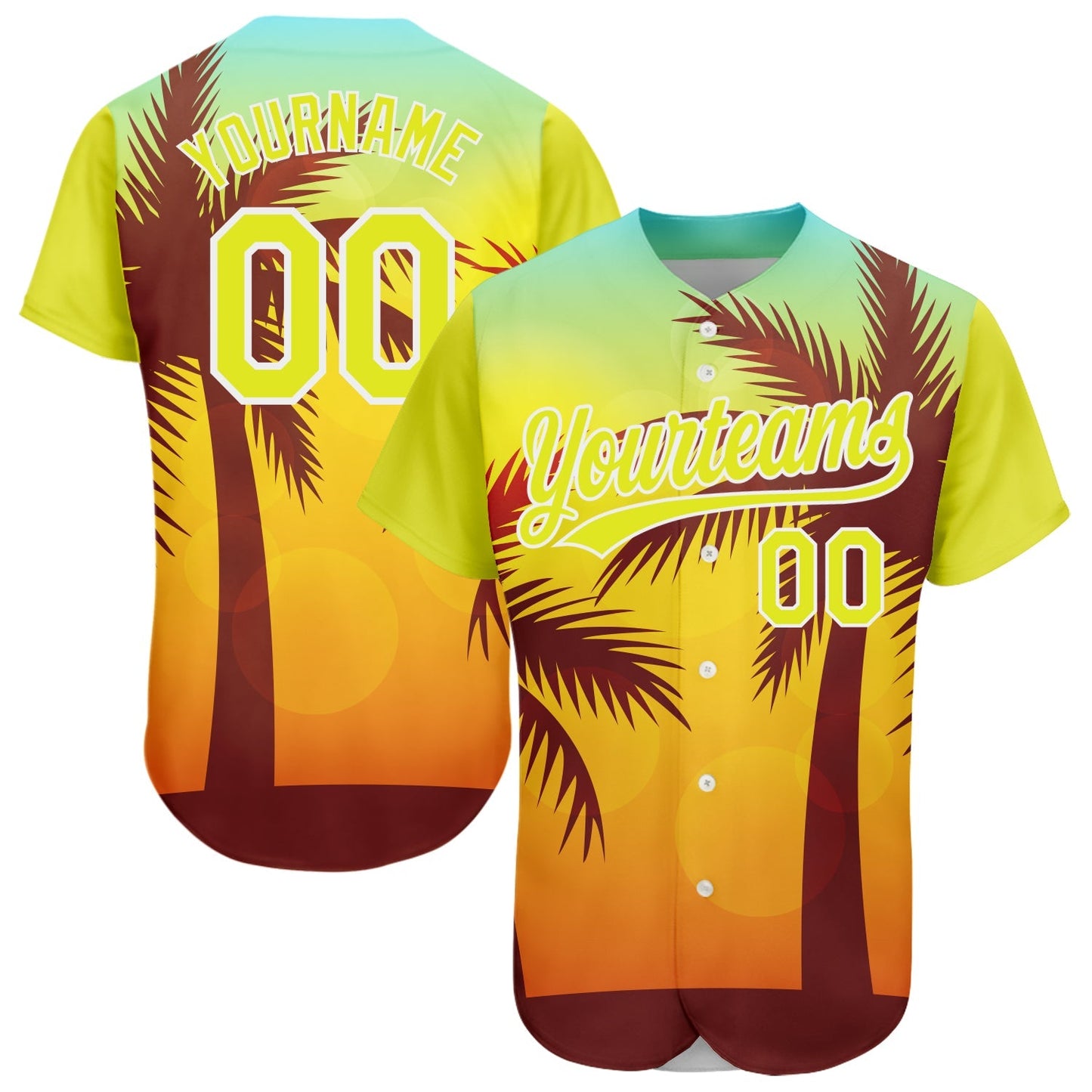 Custom Gold Neon Yellow-White 3D Pattern Design Hawaii Palm Trees Authentic Baseball Jersey baseball jersey product view 1