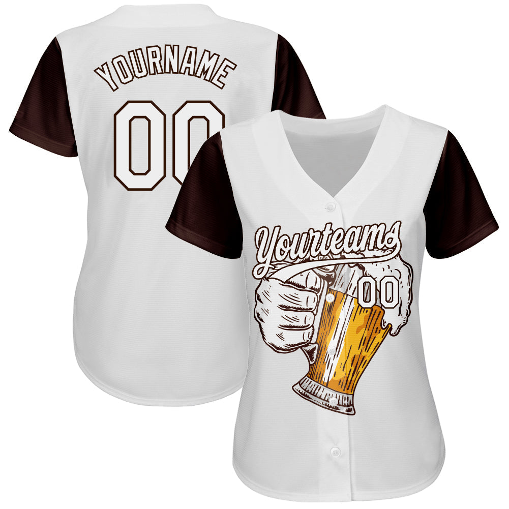 Custom White Brown 3D Pattern Design Beer Festival Authentic Baseball Jersey baseball jersey product view 2