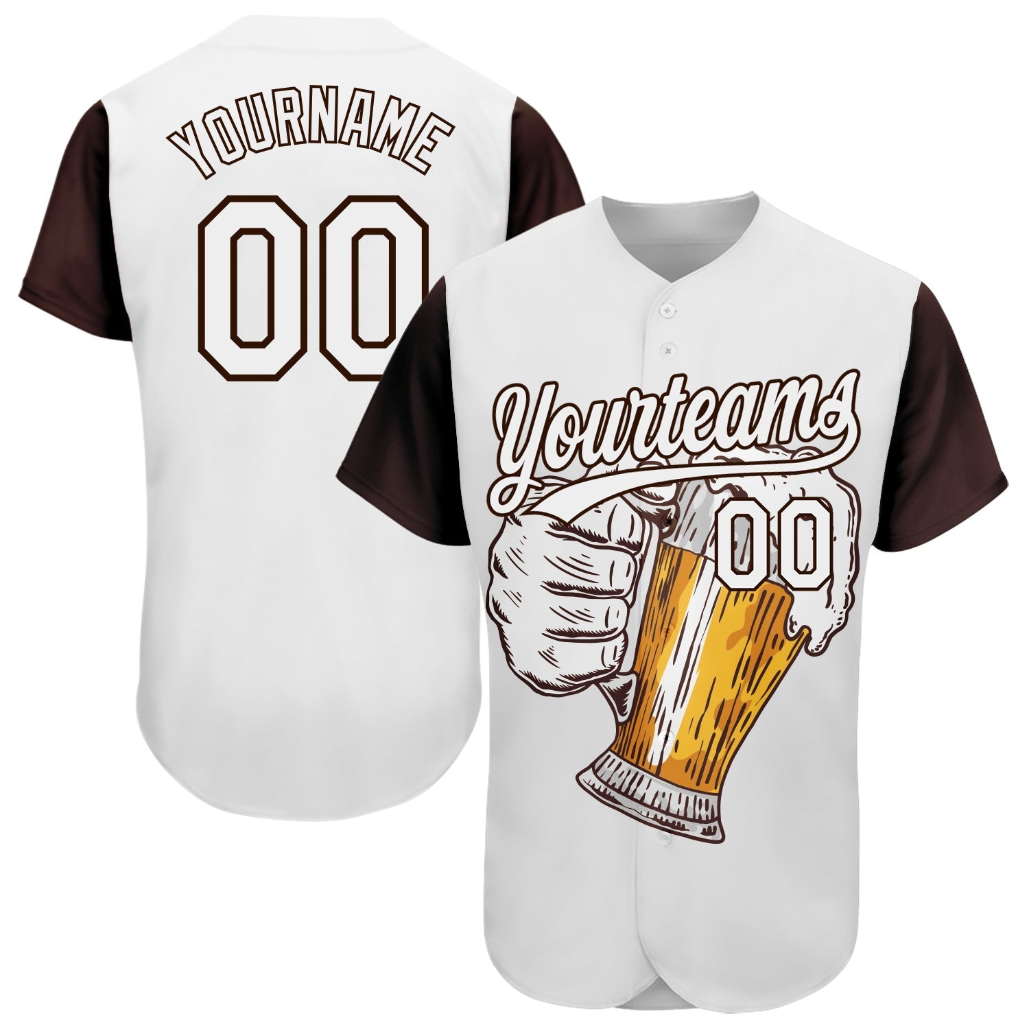 Custom White Brown 3D Pattern Design Beer Festival Authentic Baseball Jersey baseball jersey product view 1