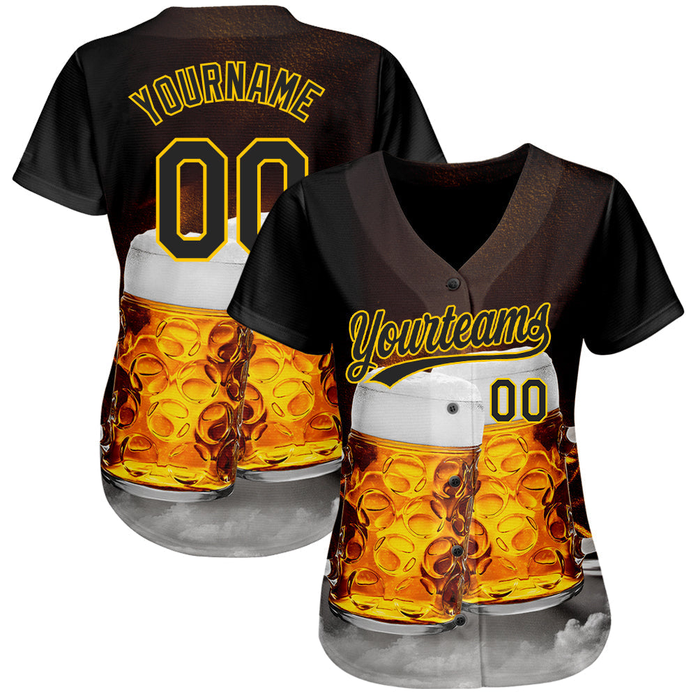 Custom Black Yellow 3D Pattern Design Beer Festival Authentic Baseball Jersey baseball jersey product view 2
