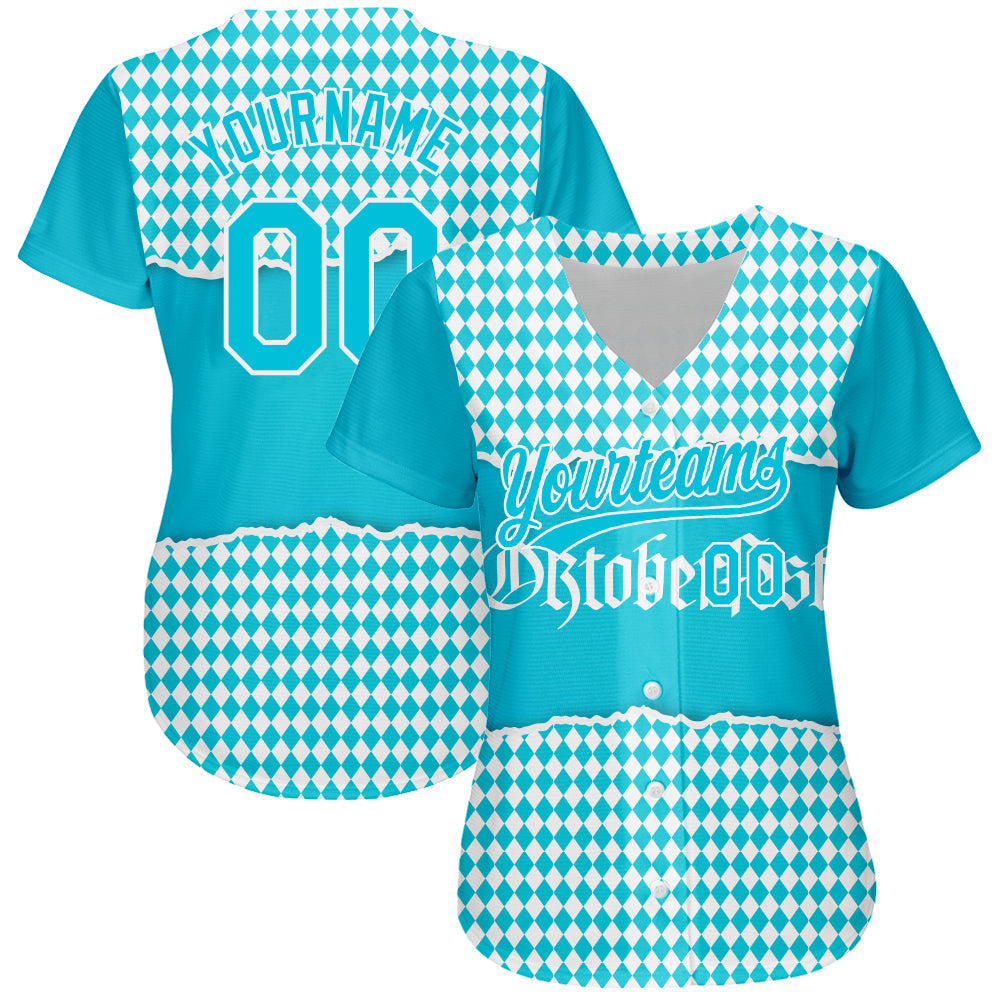 Custom Lakes Blue White 3D Pattern Design Oktoberfest Authentic Baseball Jersey baseball jersey product view 2