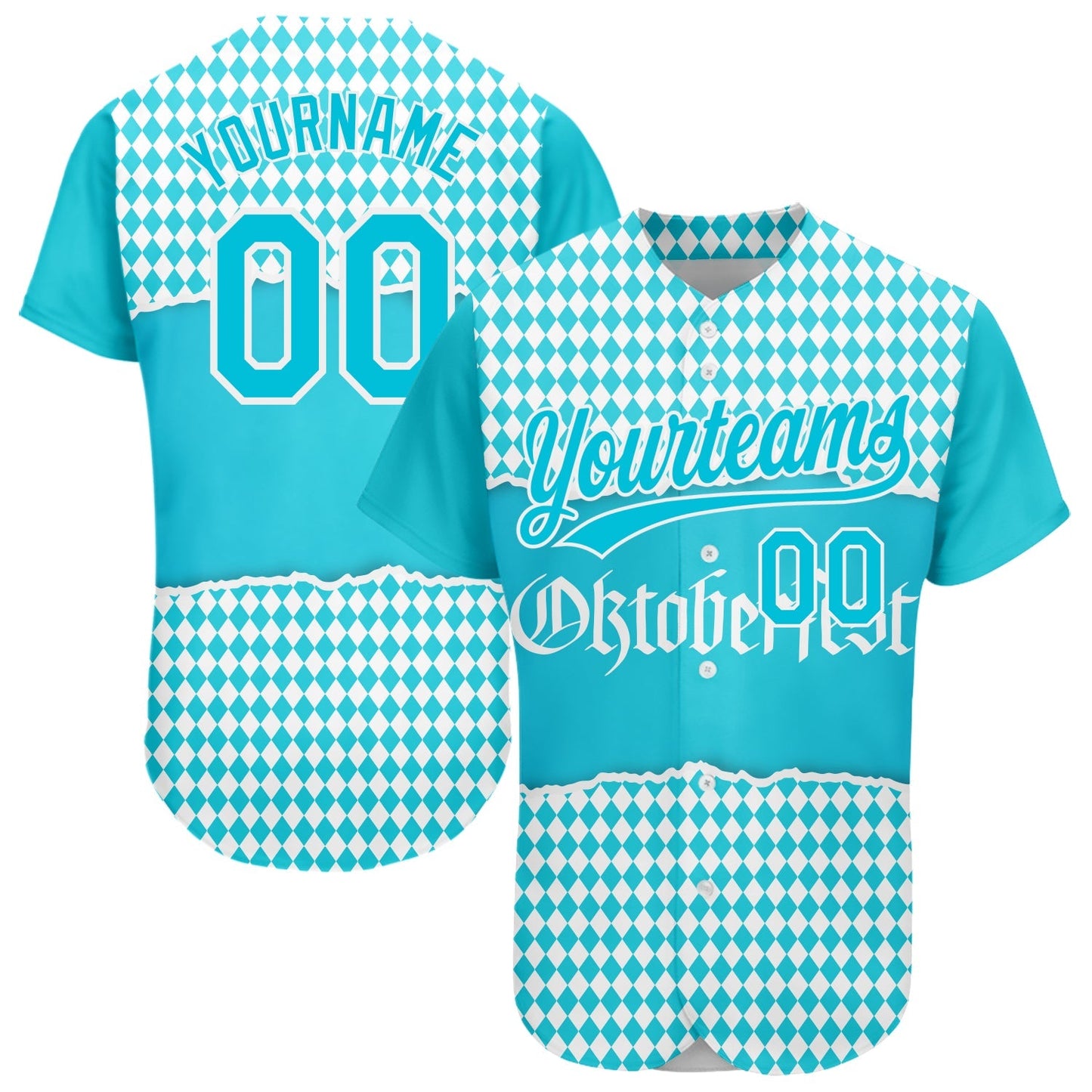 Custom Lakes Blue White 3D Pattern Design Oktoberfest Authentic Baseball Jersey baseball jersey product view 1