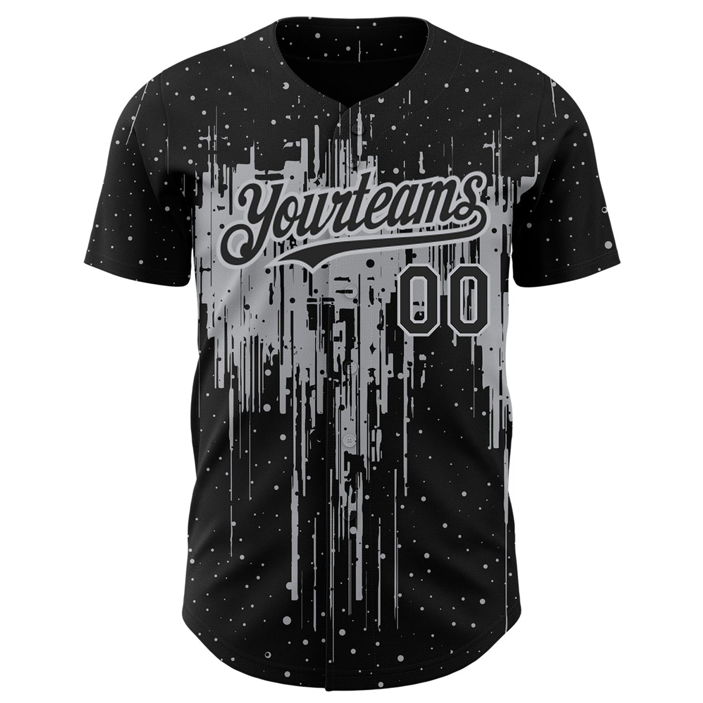 Custom Black Gray 3D Pattern Design Dripping Splatter Art Authentic Baseball Jersey baseball jersey product view 2