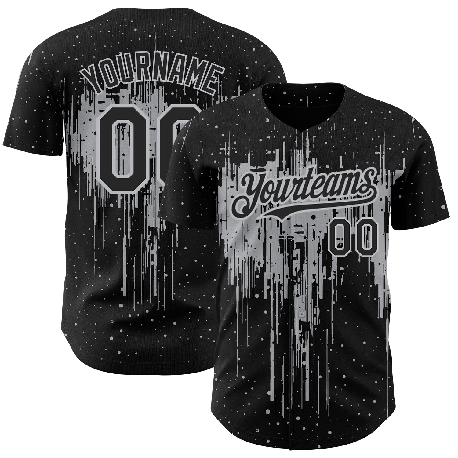 Custom Black Gray 3D Pattern Design Dripping Splatter Art Authentic Baseball Jersey baseball jersey product view 1