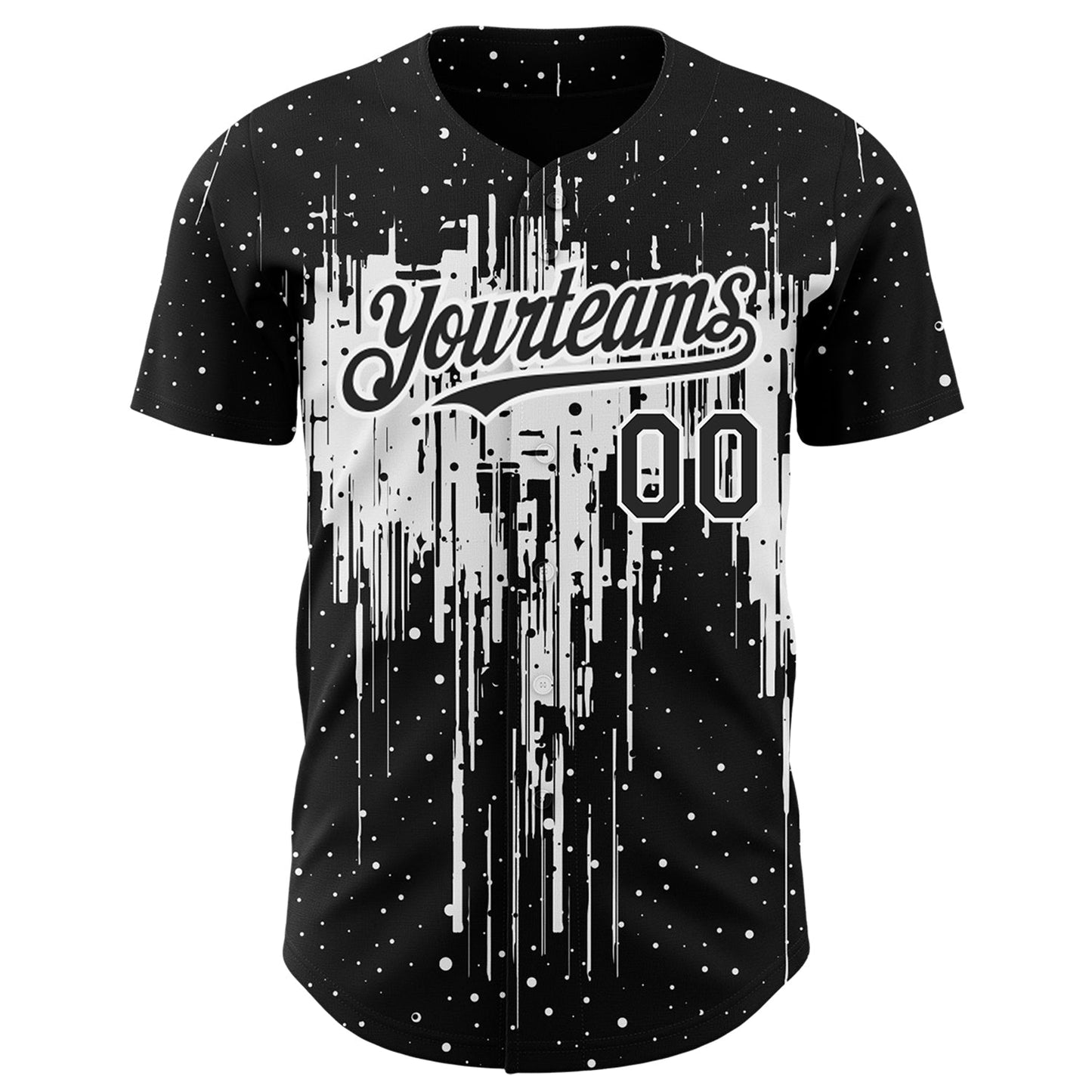 Custom Black White 3D Pattern Design Dripping Splatter Art Authentic Baseball Jersey baseball jersey product view 2