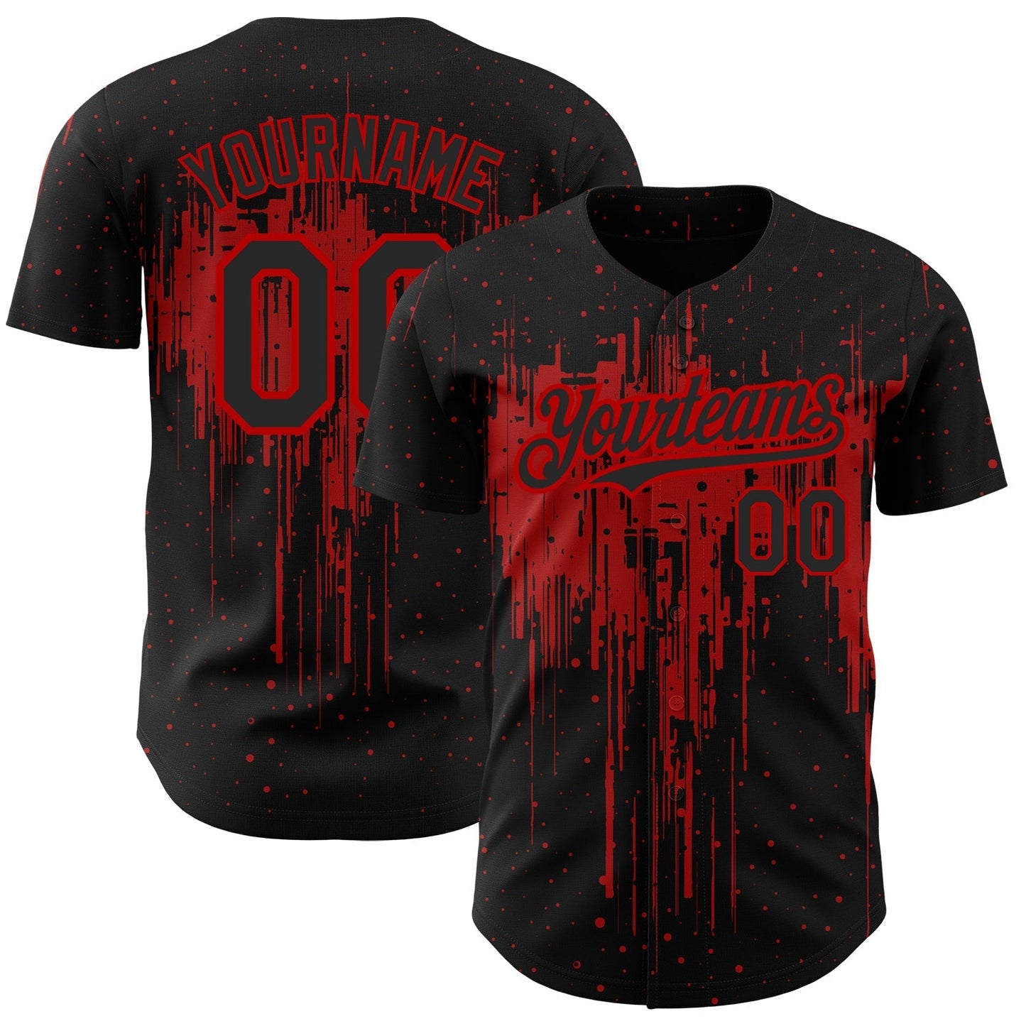 Custom Black Red 3D Pattern Design Dripping Splatter Art Authentic Baseball Jersey baseball jersey product view 1
