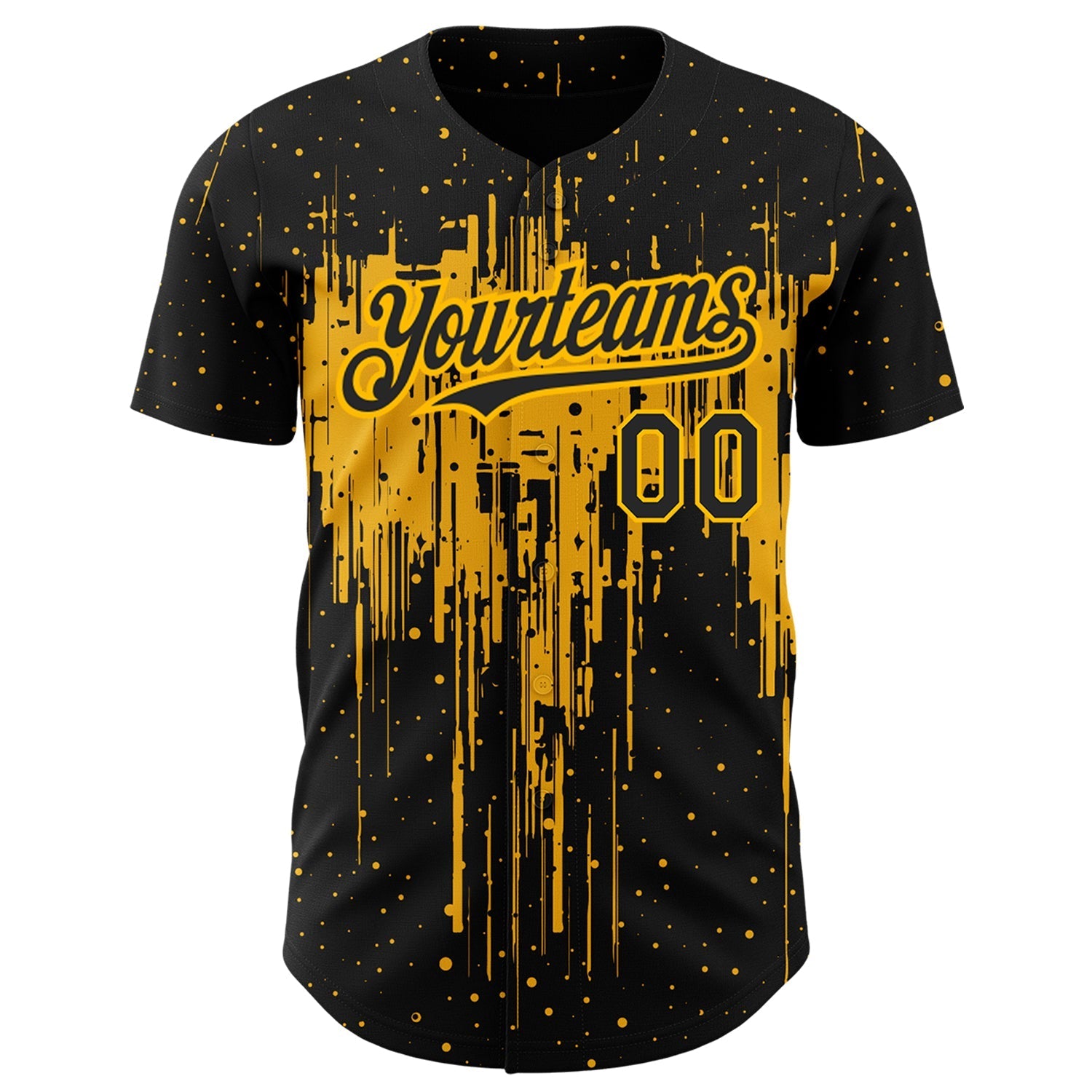 Custom Black Gold 3D Pattern Design Dripping Splatter Art Authentic Baseball Jersey baseball jersey product view 2