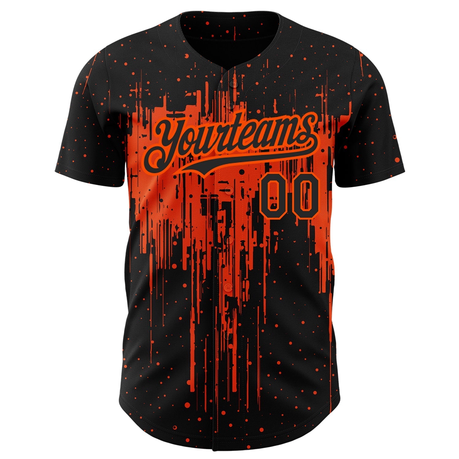 Custom Black Orange 3D Pattern Design Dripping Splatter Art Authentic Baseball Jersey baseball jersey product view 2