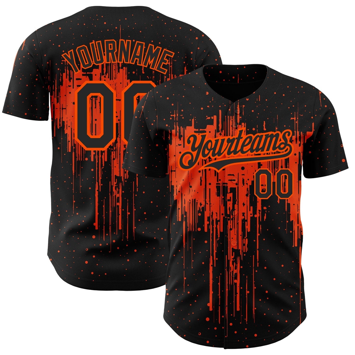 Custom Black Orange 3D Pattern Design Dripping Splatter Art Authentic Baseball Jersey baseball jersey product view 1