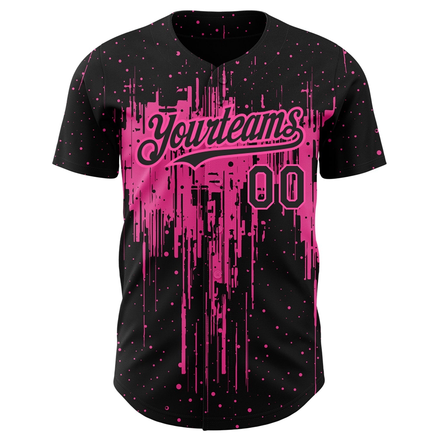 Custom Black Pink 3D Pattern Design Dripping Splatter Art Authentic Baseball Jersey baseball jersey product view 2