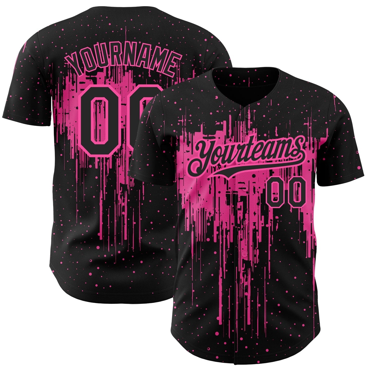 Custom Black Pink 3D Pattern Design Dripping Splatter Art Authentic Baseball Jersey baseball jersey product view 1