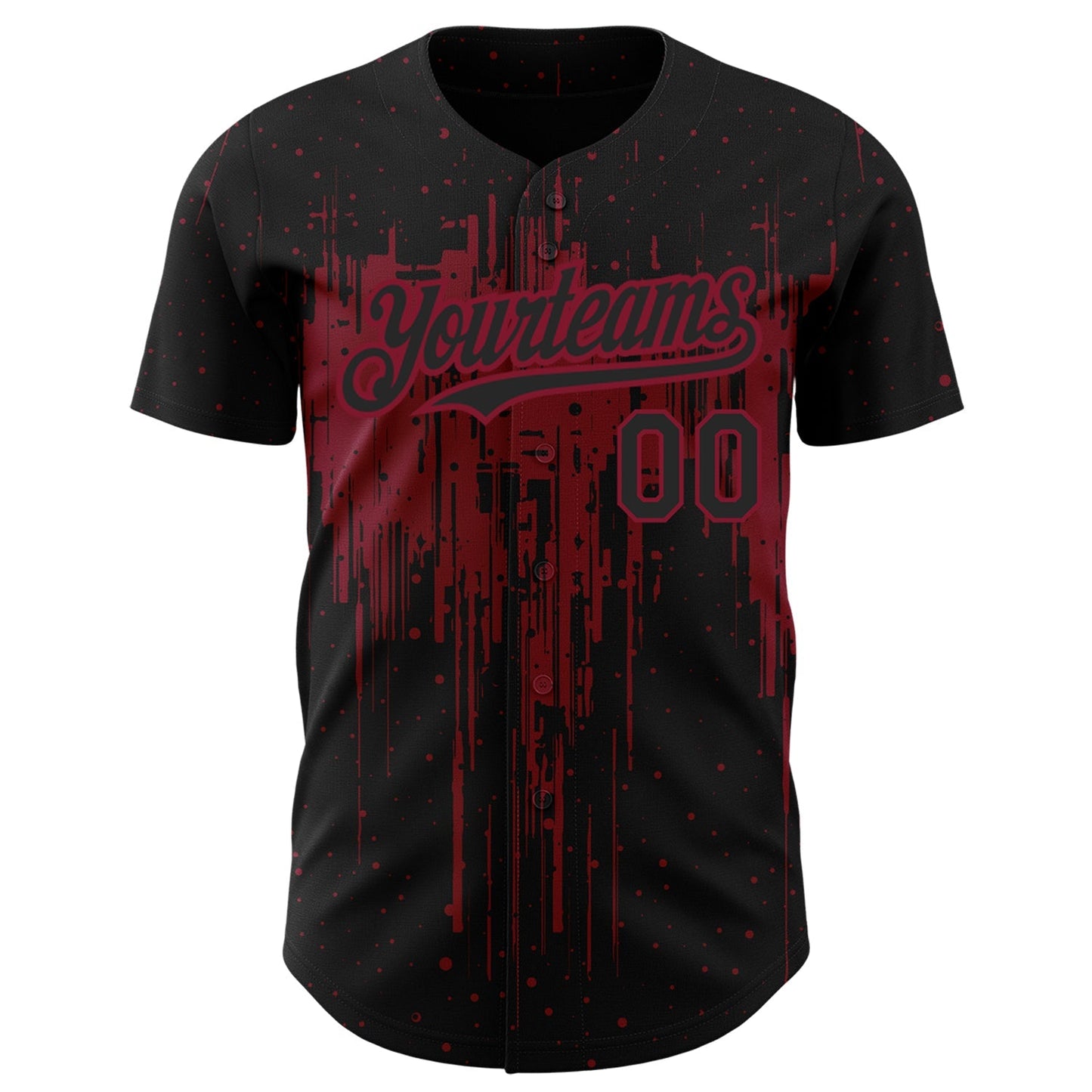 Custom Black Crimson 3D Pattern Design Dripping Splatter Art Authentic Baseball Jersey baseball jersey product view 2