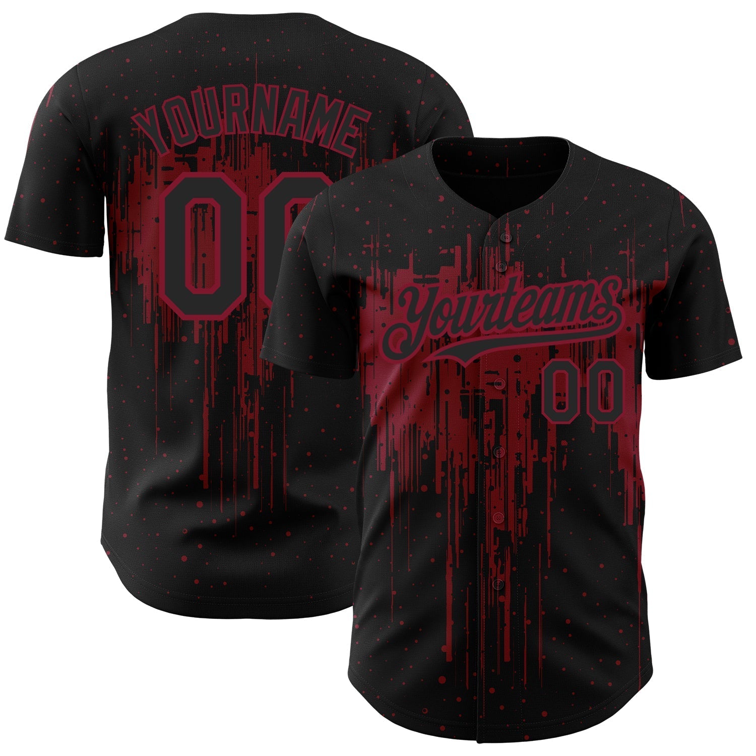 Custom Black Crimson 3D Pattern Design Dripping Splatter Art Authentic Baseball Jersey baseball jersey product view 1