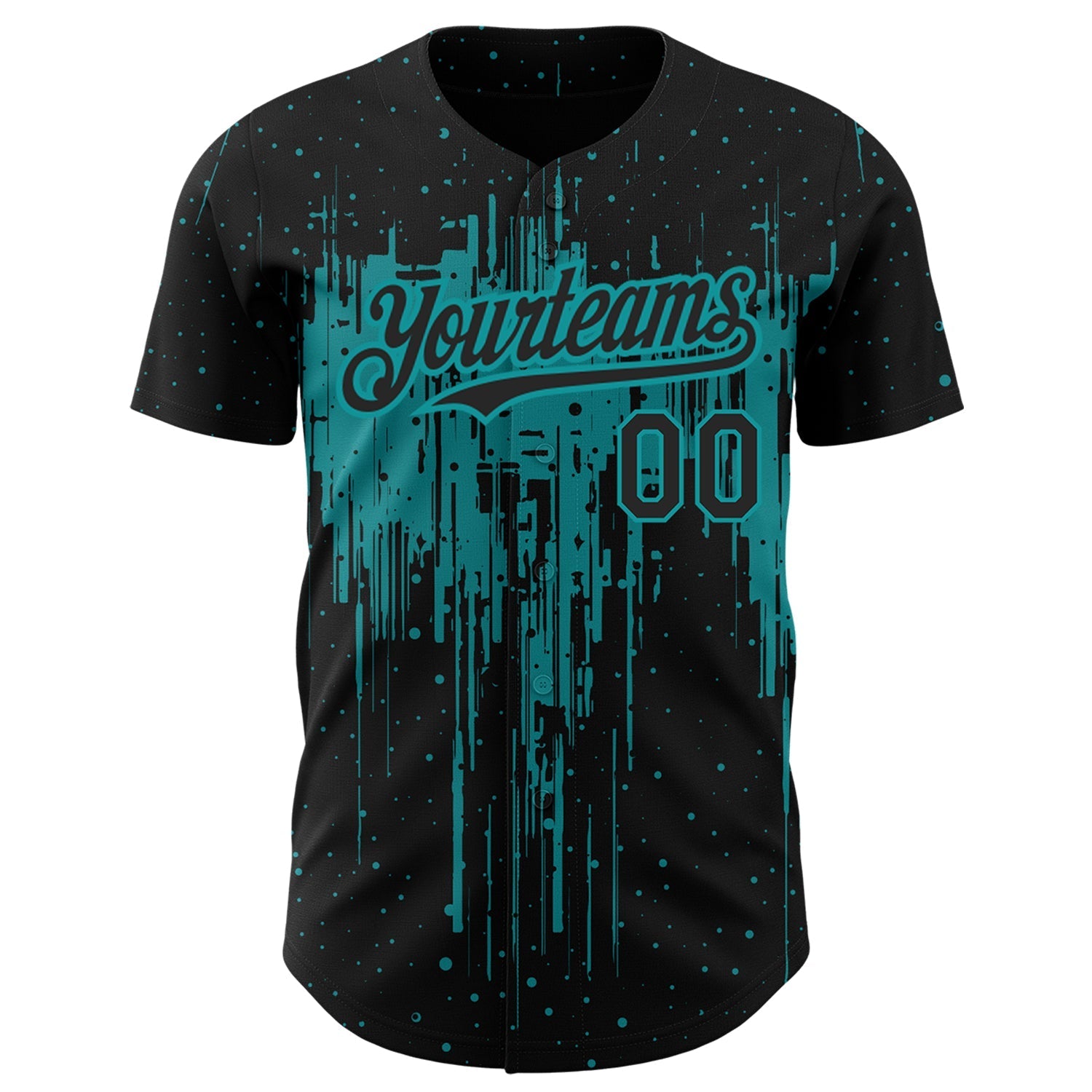 Custom Black Teal 3D Pattern Design Dripping Splatter Art Authentic Baseball Jersey baseball jersey product view 2