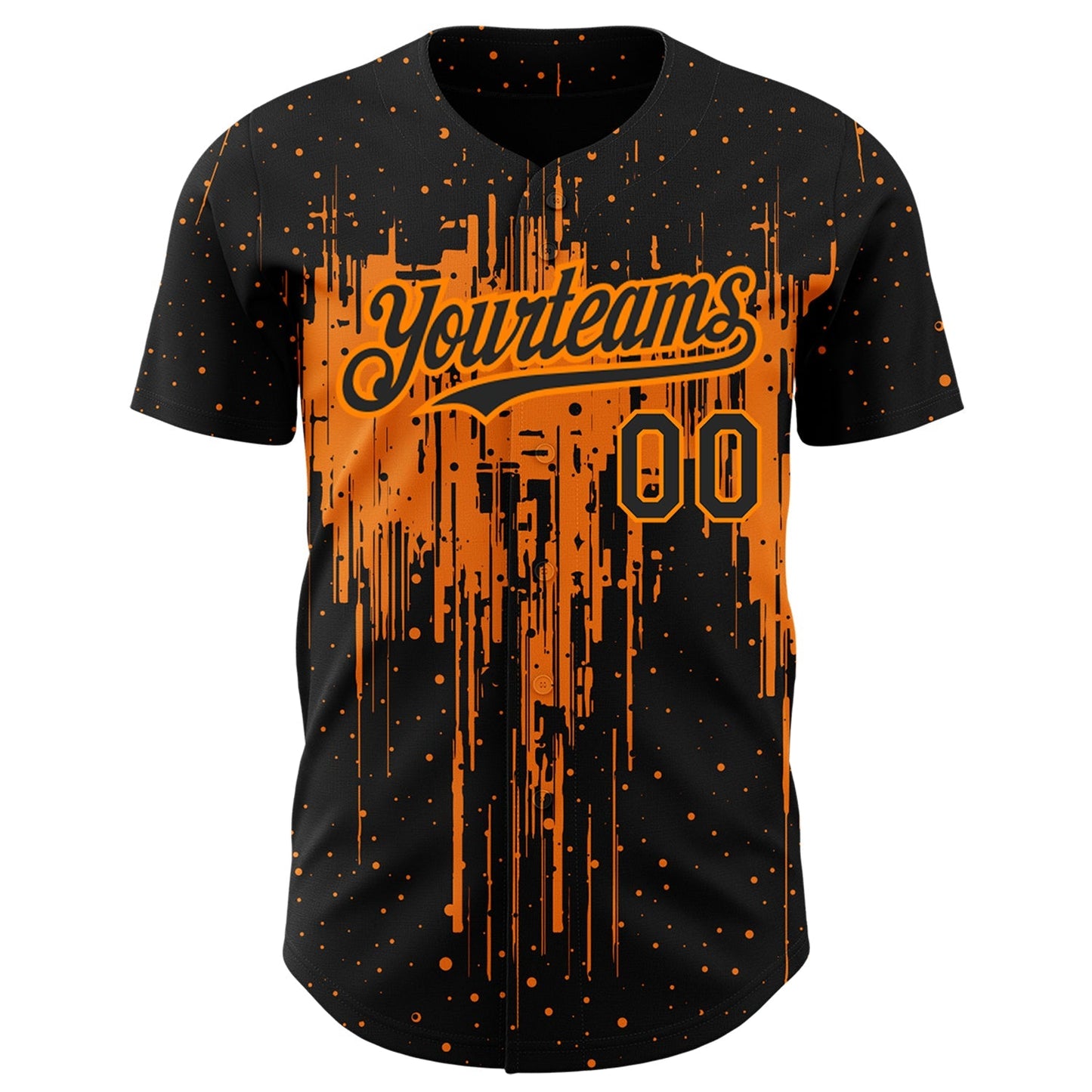 Custom Black Bay Orange 3D Pattern Design Dripping Splatter Art Authentic Baseball Jersey baseball jersey product view 2