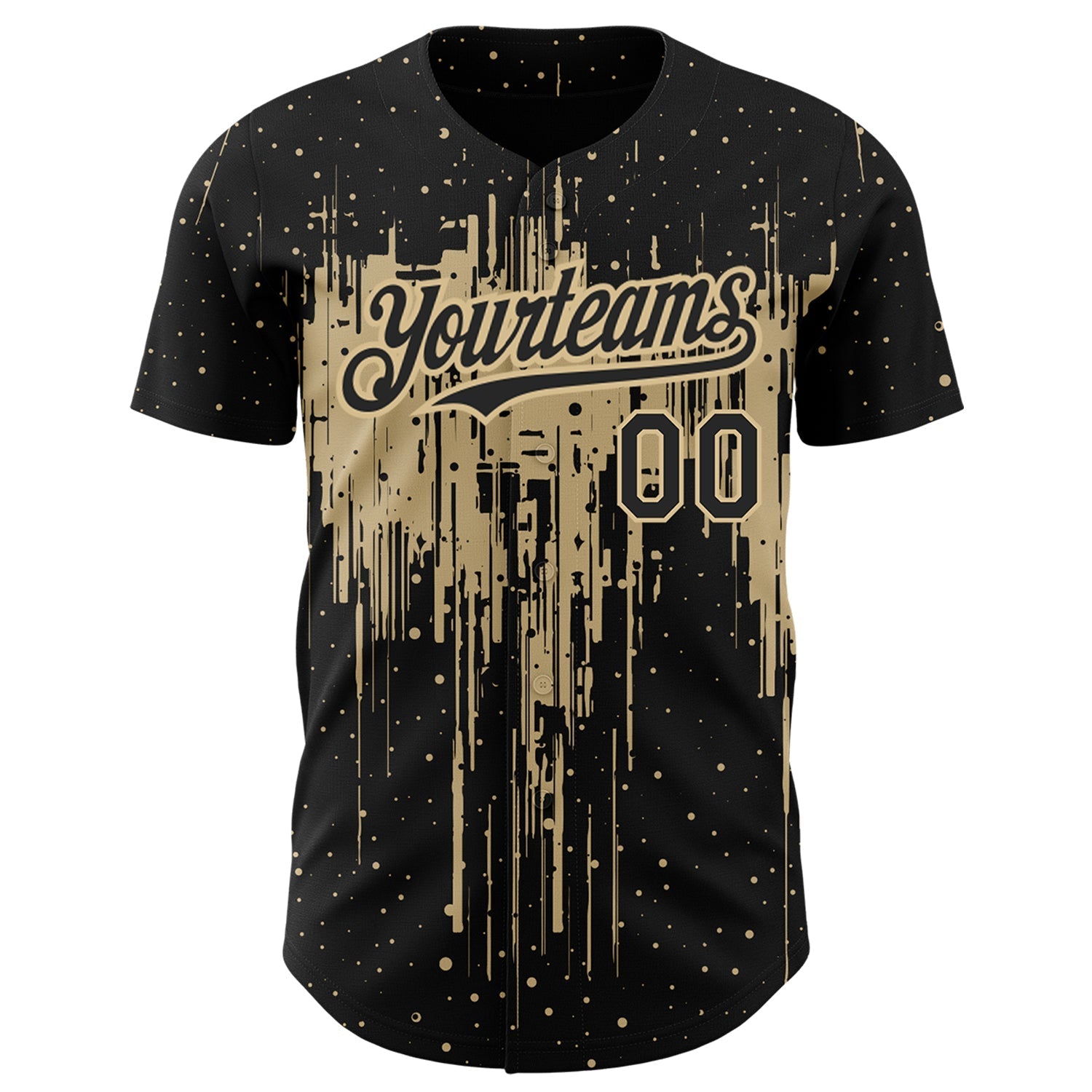 Custom Black Vegas Gold 3D Pattern Design Dripping Splatter Art Authentic Baseball Jersey baseball jersey product view 2