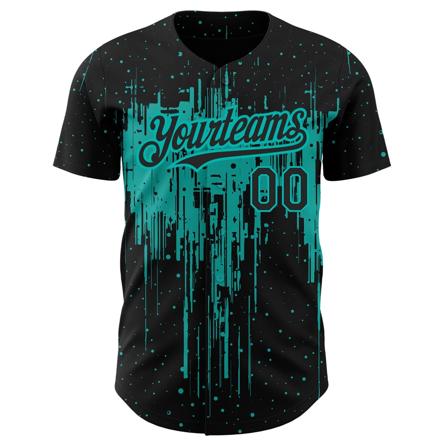Custom Black Aqua 3D Pattern Design Dripping Splatter Art Authentic Baseball Jersey baseball jersey product view 2