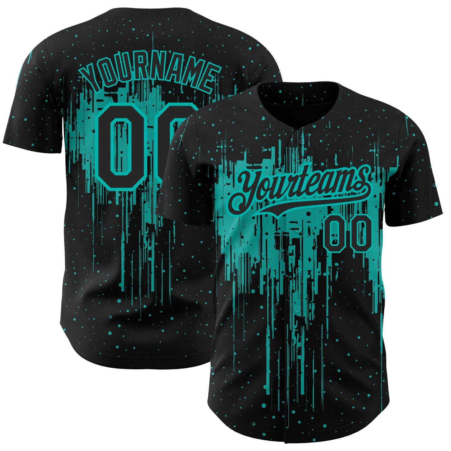 Custom Black Aqua 3D Pattern Design Dripping Splatter Art Authentic Baseball Jersey baseball jersey product view 1