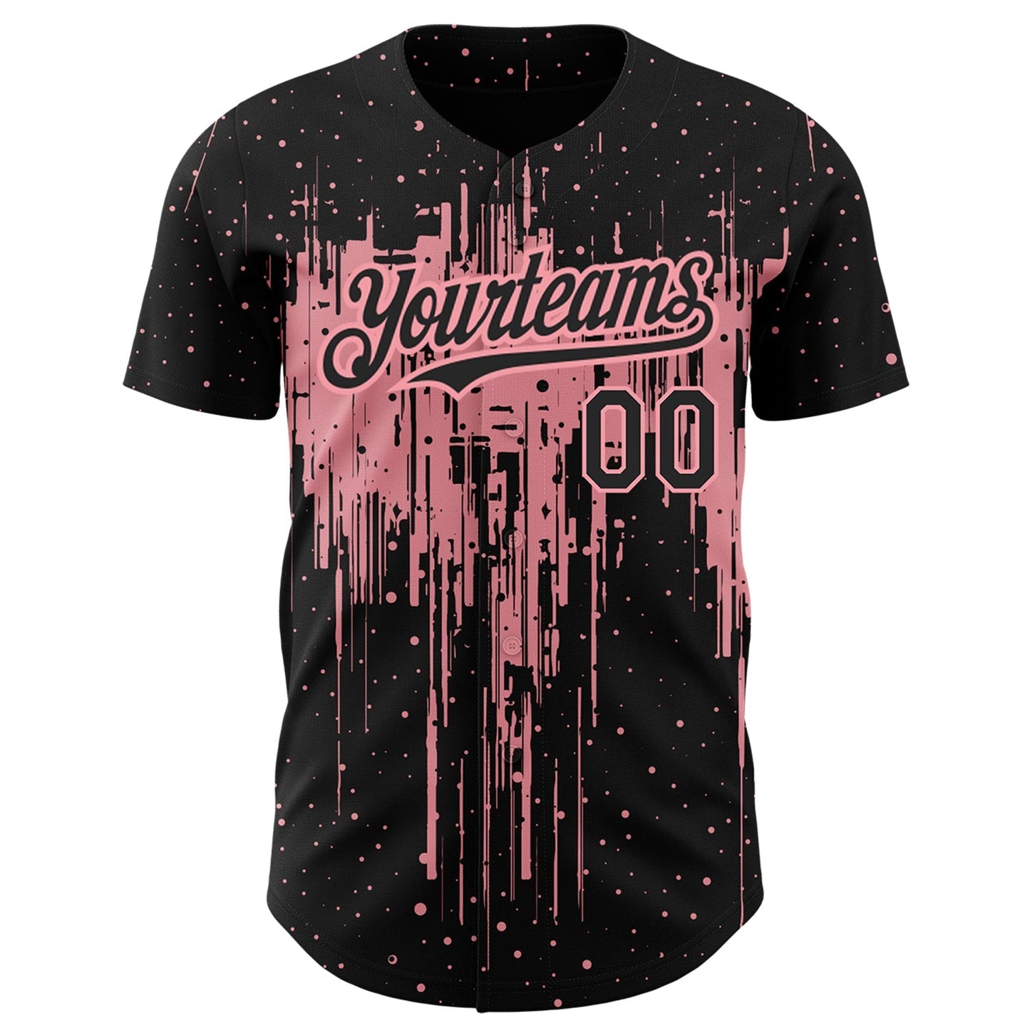 Custom Black Medium Pink 3D Pattern Design Dripping Splatter Art Authentic Baseball Jersey baseball jersey product view 2