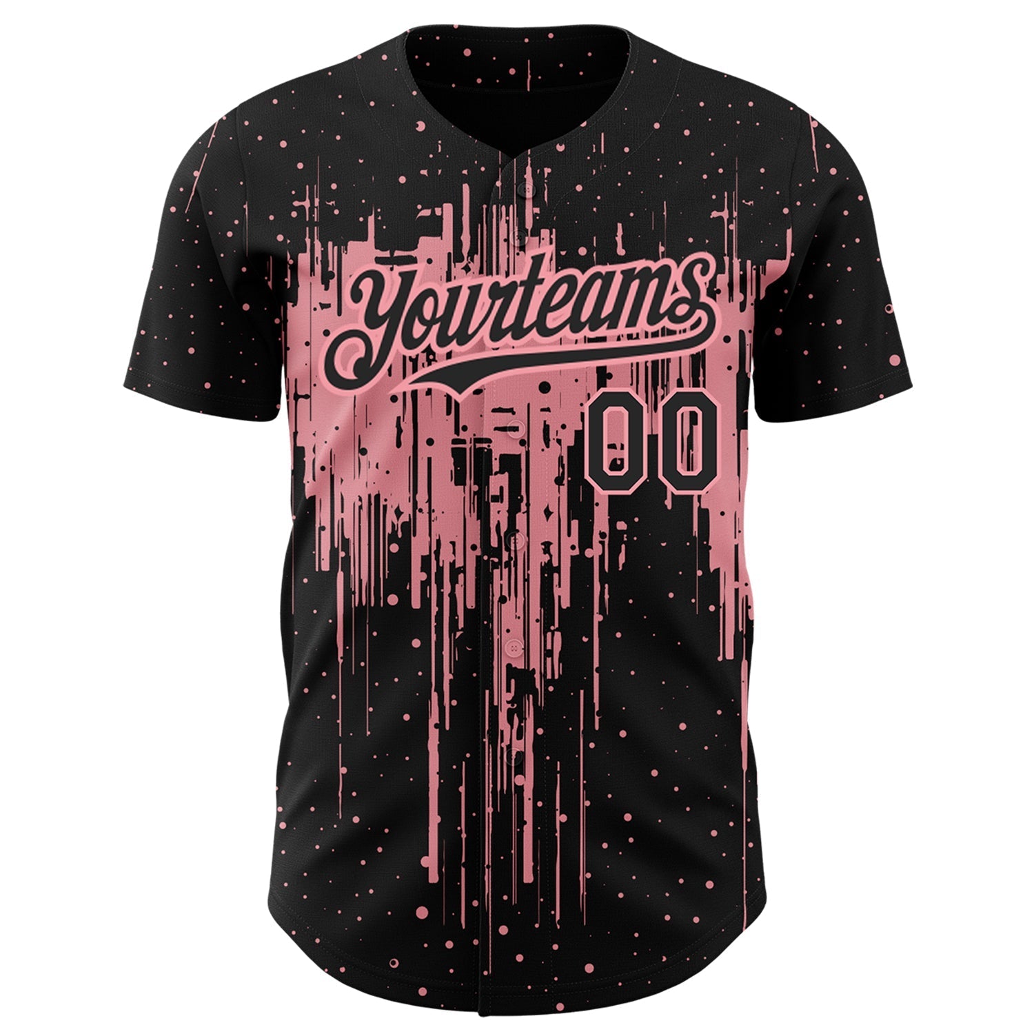 Custom Black Medium Pink 3D Pattern Design Dripping Splatter Art Authentic Baseball Jersey baseball jersey product view 2