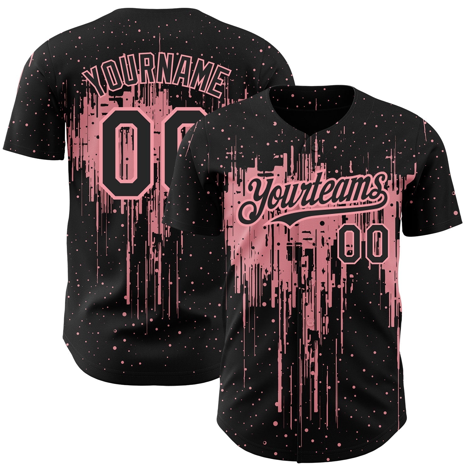 Custom Black Medium Pink 3D Pattern Design Dripping Splatter Art Authentic Baseball Jersey baseball jersey product view 1