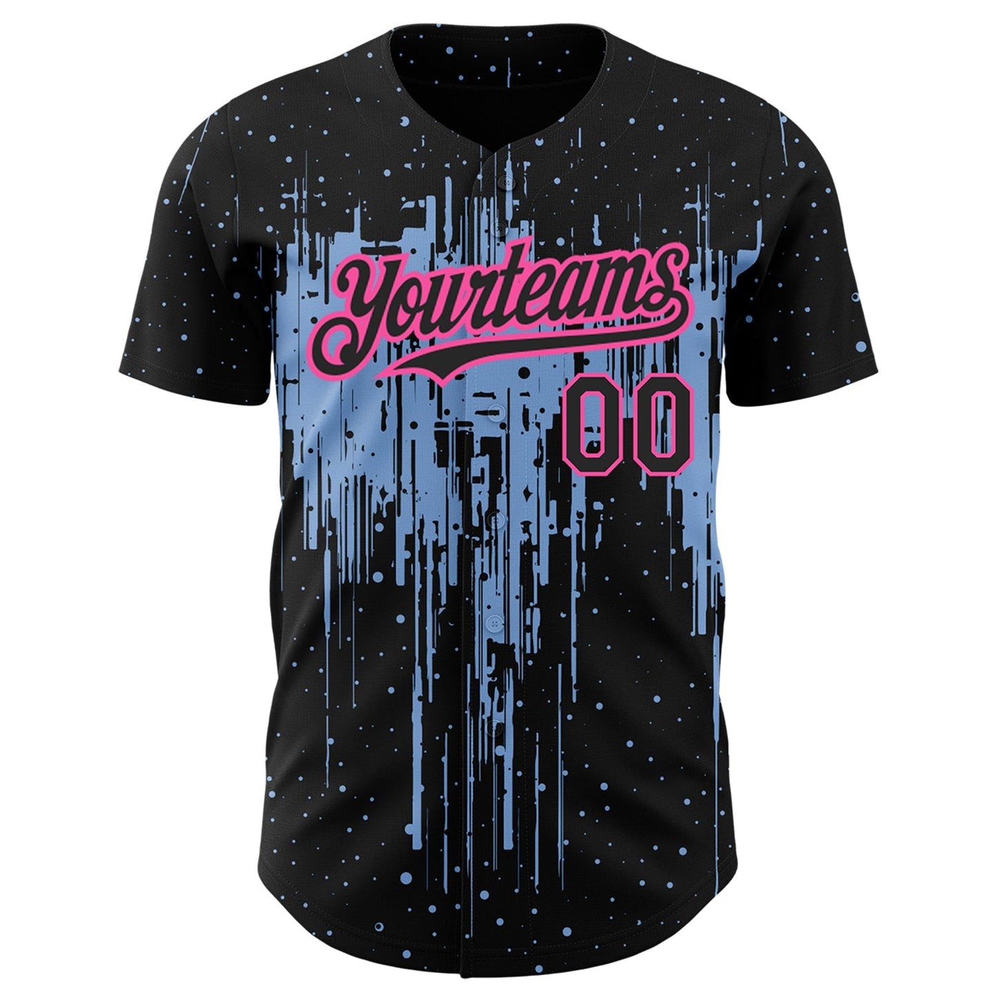 Custom Black Light Blue-Pink 3D Pattern Design Dripping Splatter Art Authentic Baseball Jersey baseball jersey product view 2