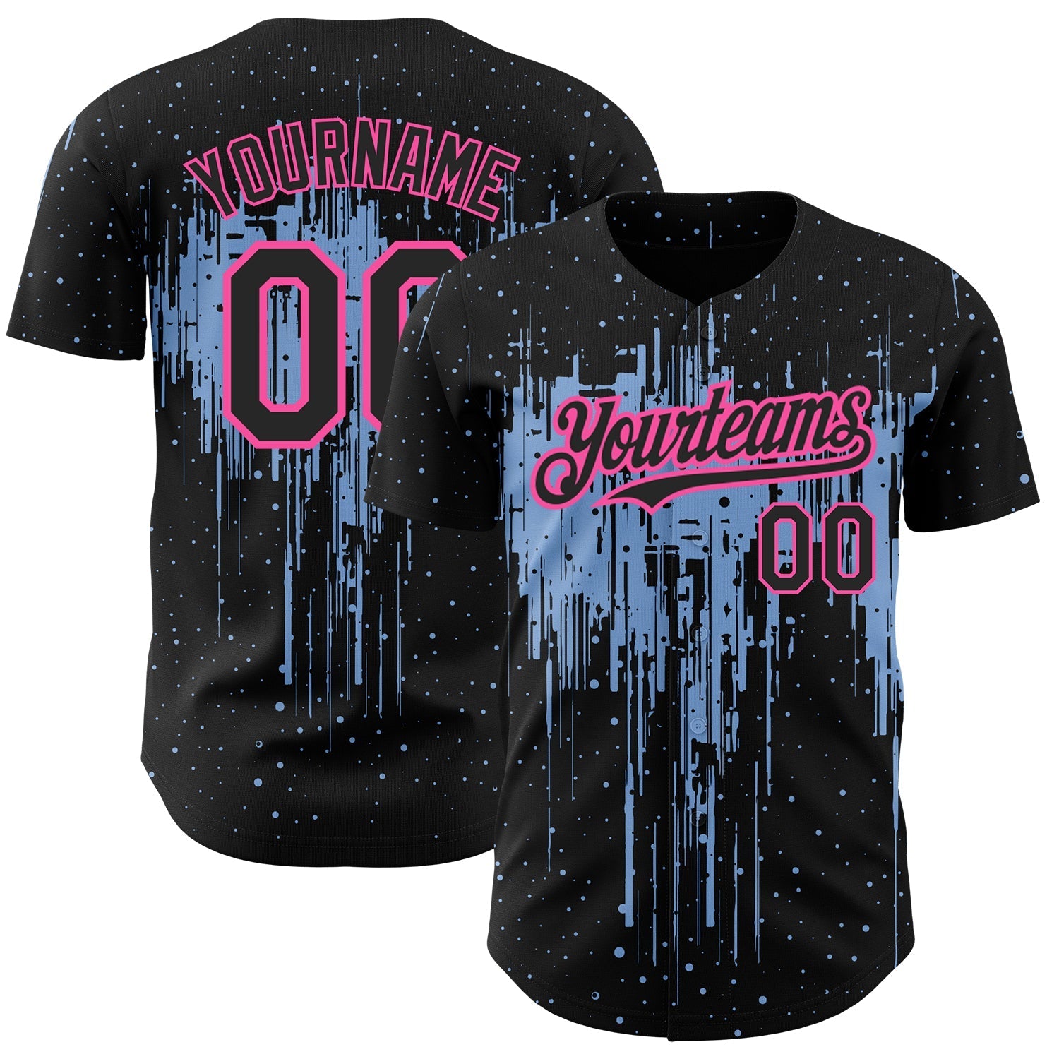 Custom Black Light Blue-Pink 3D Pattern Design Dripping Splatter Art Authentic Baseball Jersey baseball jersey product view 1