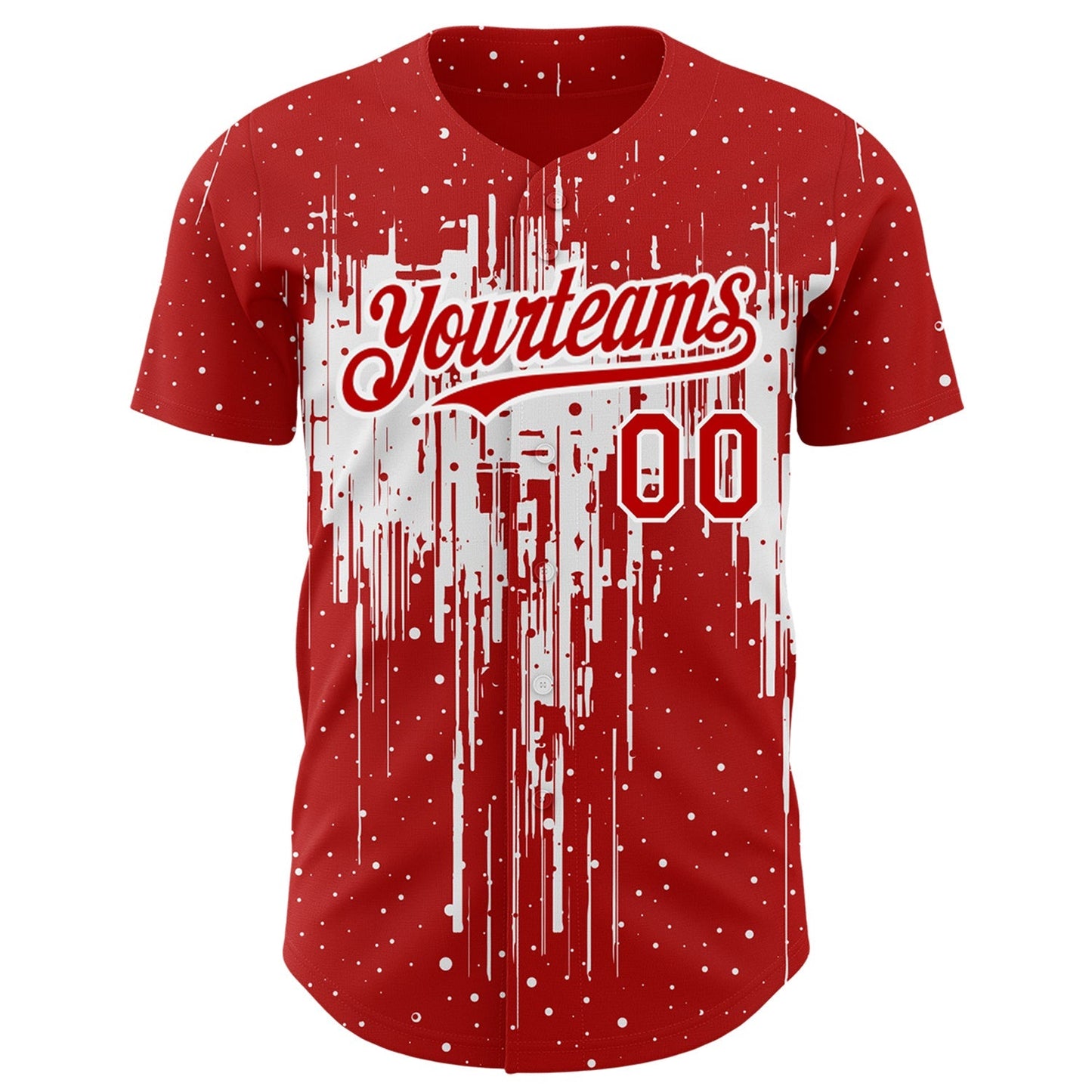 Custom Red White 3D Pattern Design Dripping Splatter Art Authentic Baseball Jersey baseball jersey product view 3