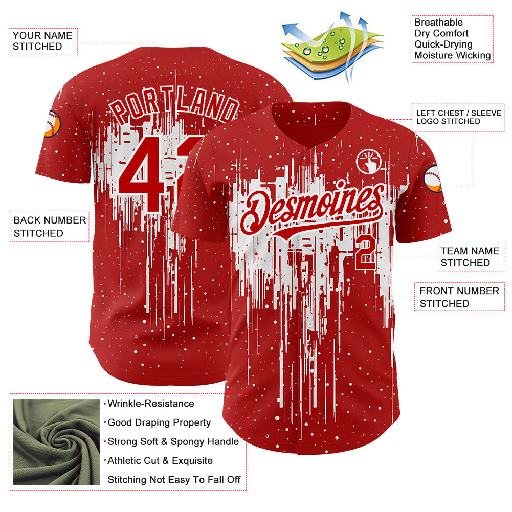 Custom Red White 3D Pattern Design Dripping Splatter Art Authentic Baseball Jersey baseball jersey product view 4