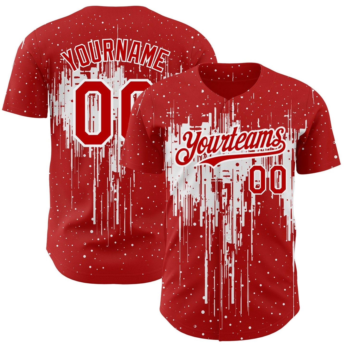 Custom Red White 3D Pattern Design Dripping Splatter Art Authentic Baseball Jersey baseball jersey product view 1